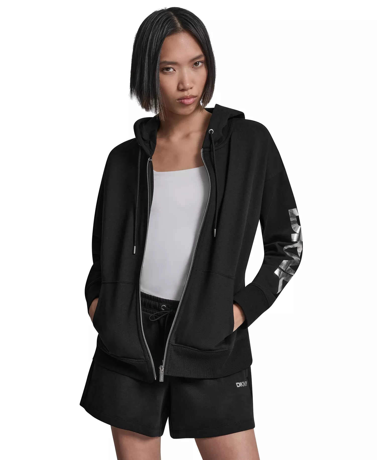 Women's Regular-Fit Full Zip Hoodie - Black/silver - L