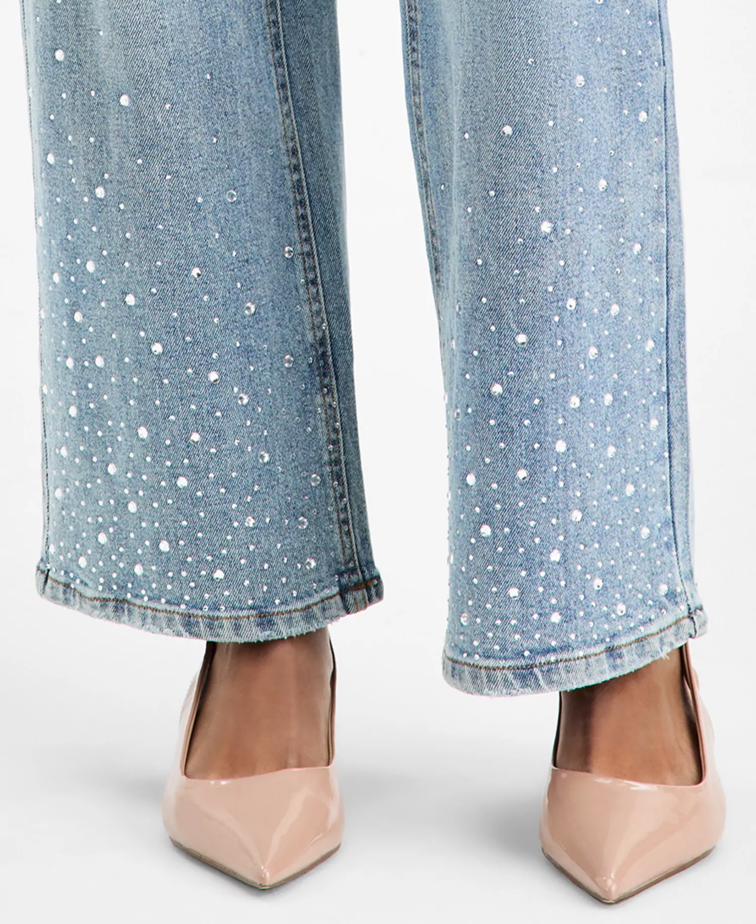 Women's Rhinestone Embellished Wide-Leg Jeans, Macy's Exclusive - Light Wash - M