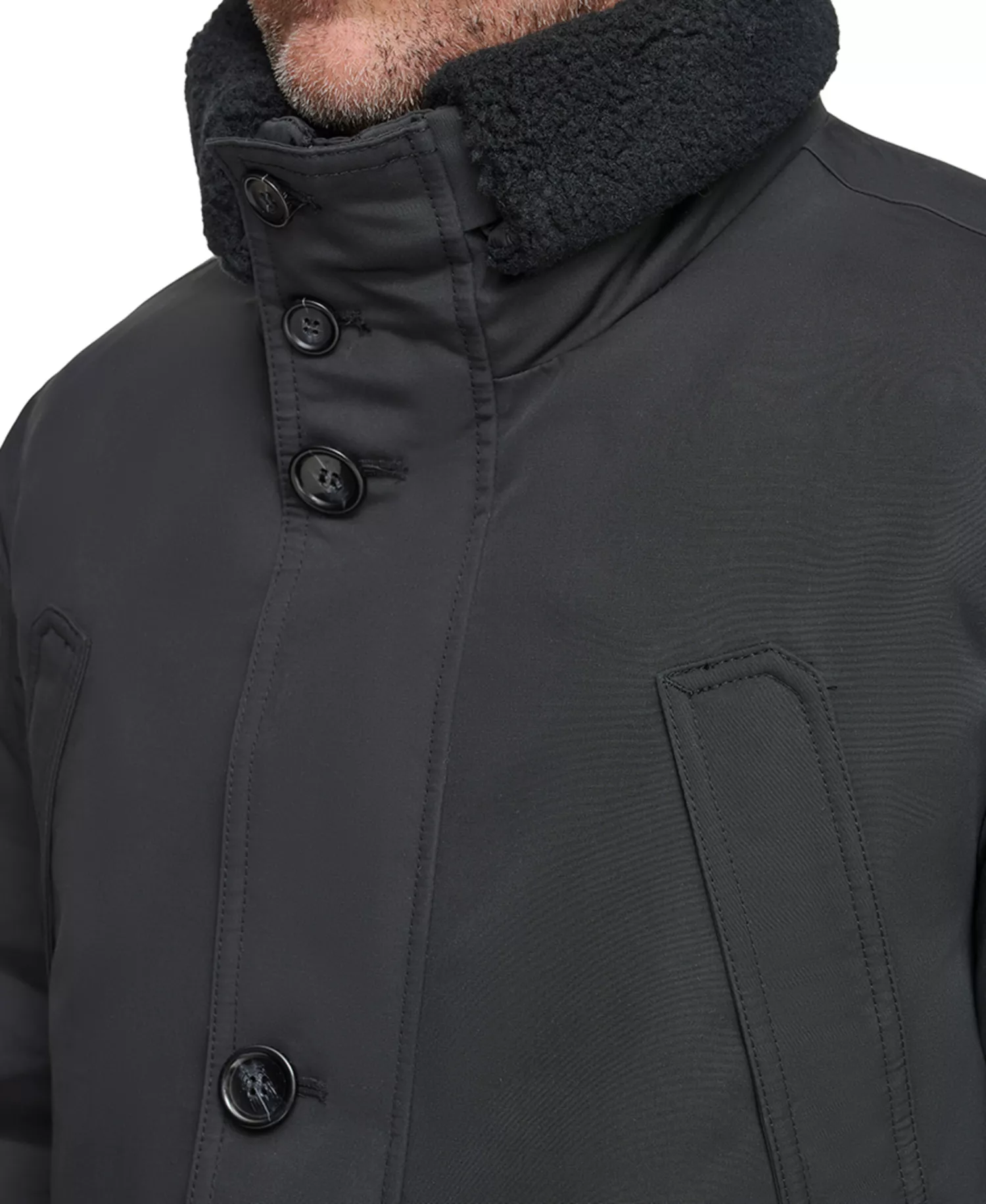 Men's Wittstock Insulated Full-Zip Waxed Parka with Removable Fleece Trim - Black - XL