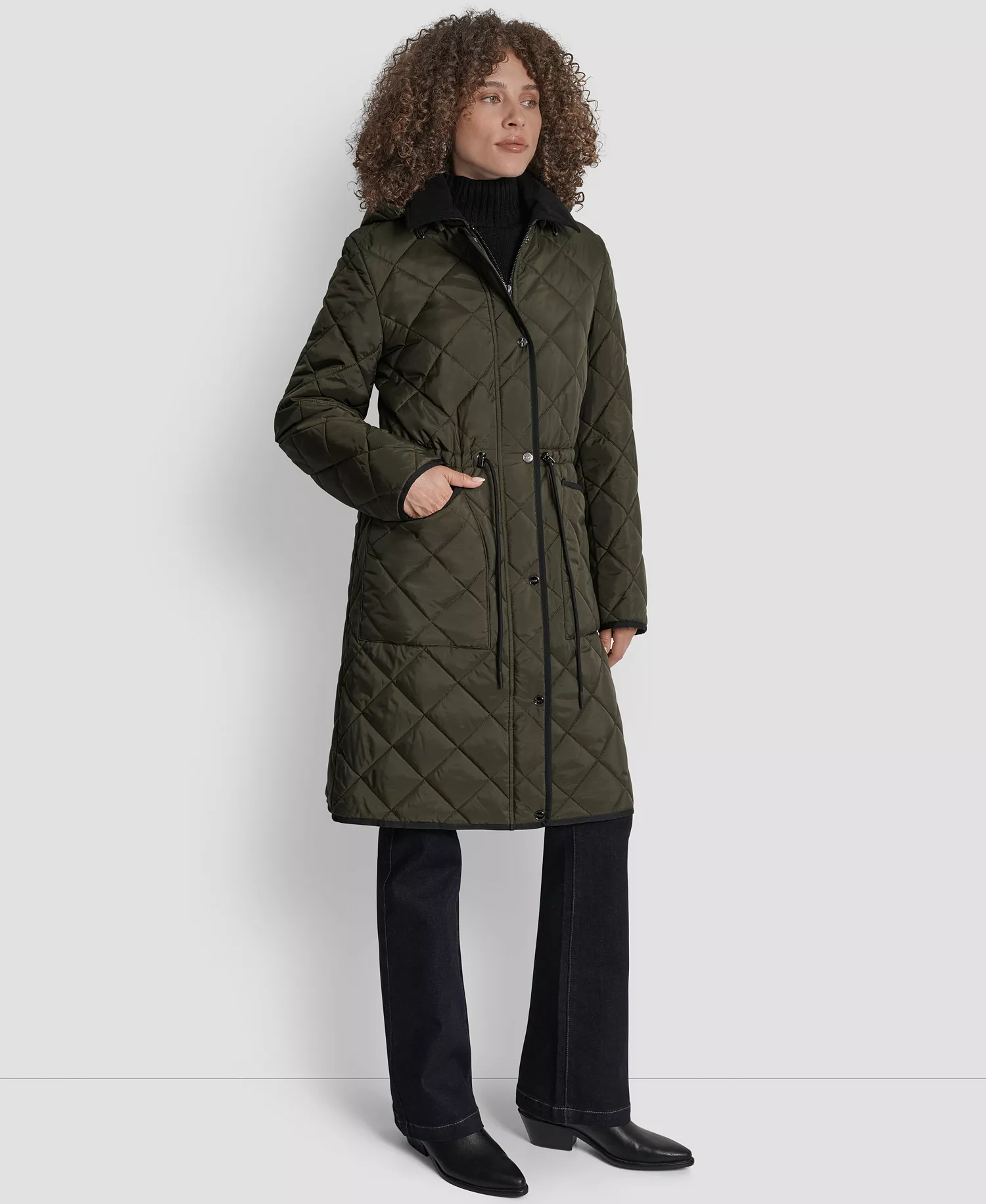 Women's Corduroy-Collar Quilted Anorak Coat - Loden - XXS