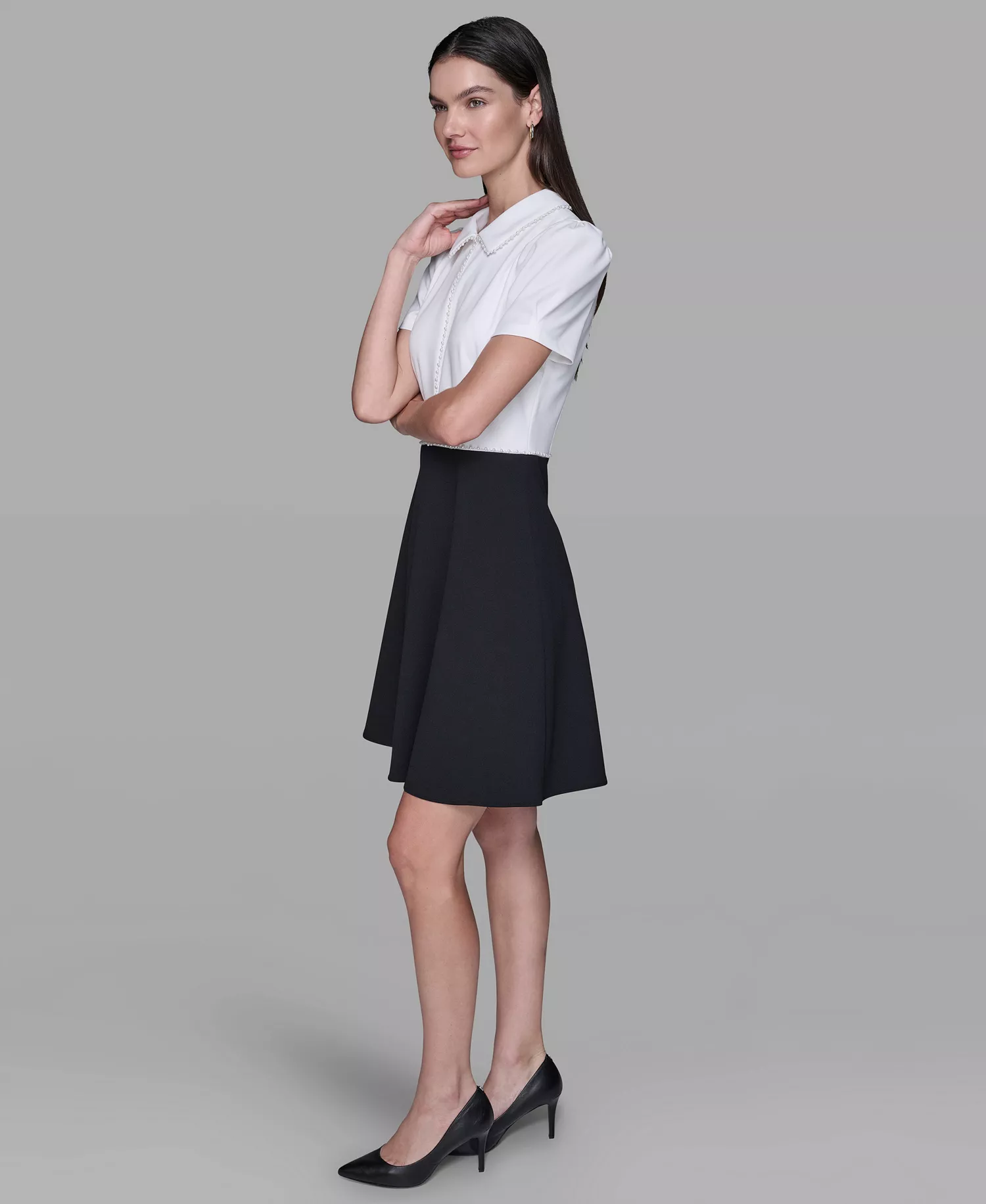 Women's Scuba Crepe Fit & Flare Dress - Soft White/ Black - 10