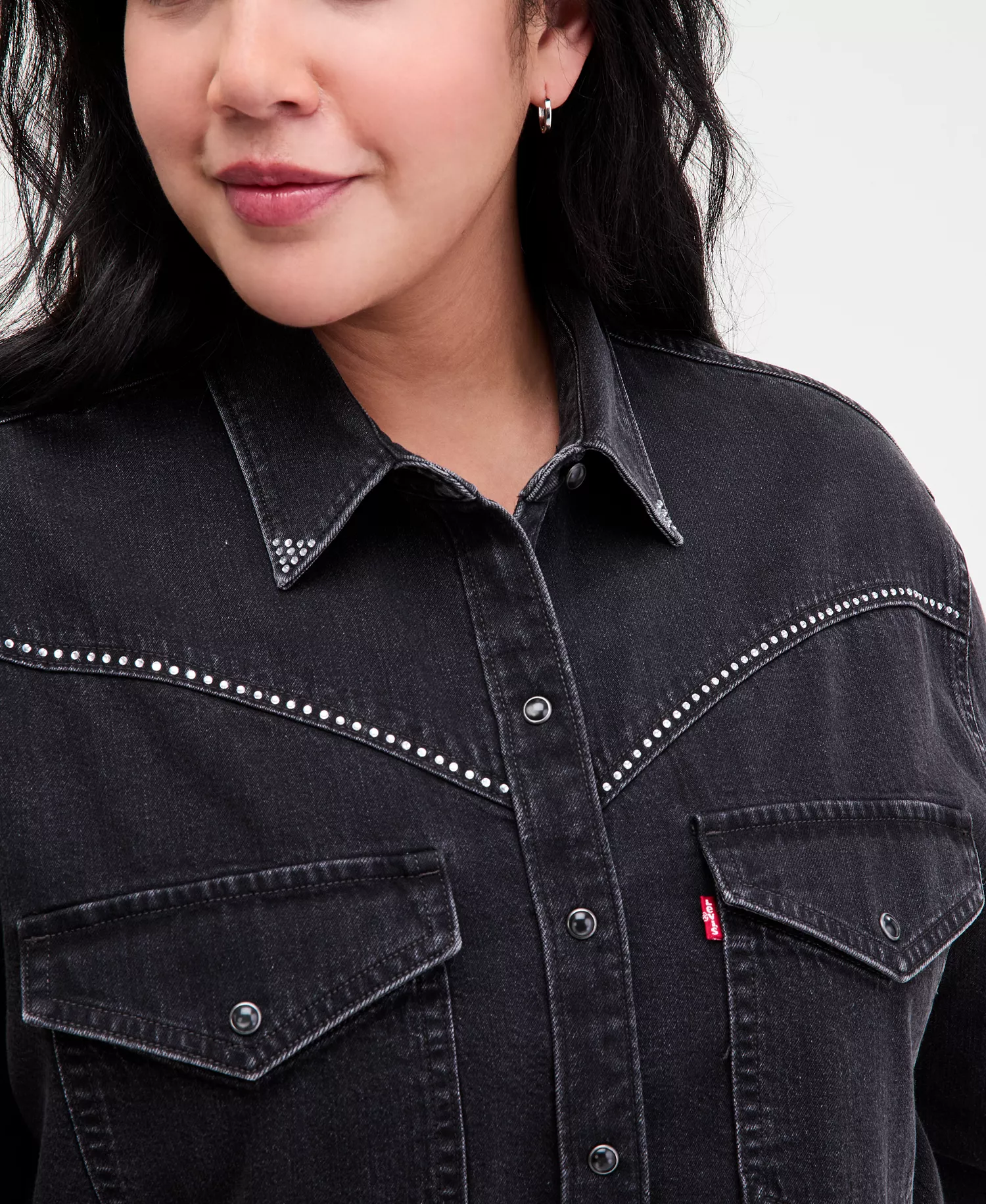 Plus Size Sawyer Western Pocket Detail Shirt - Black - 1X
