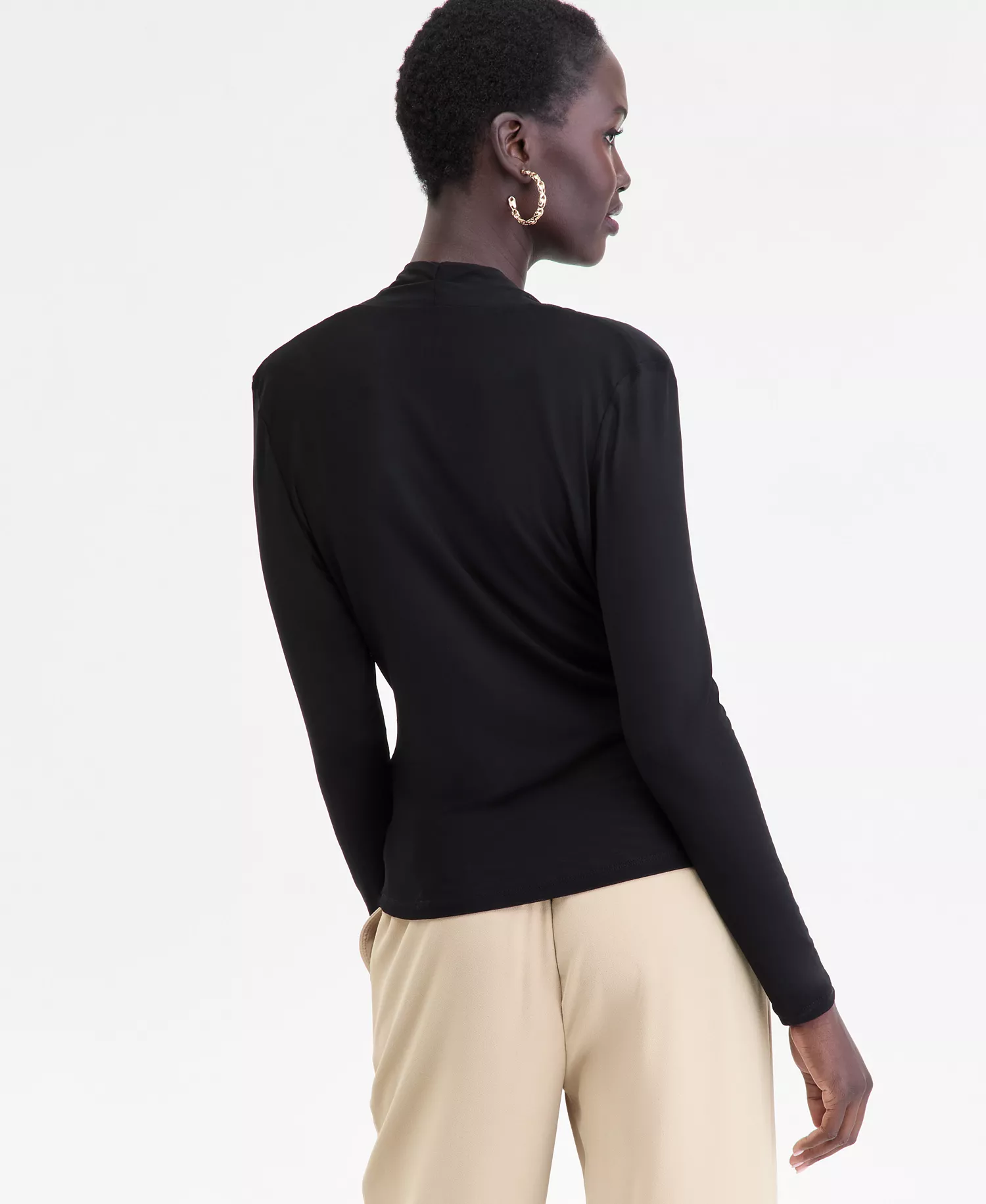 Women's Printed Mesh Surplice-Neck Top, Macy's Exclusive - Deep Black - L