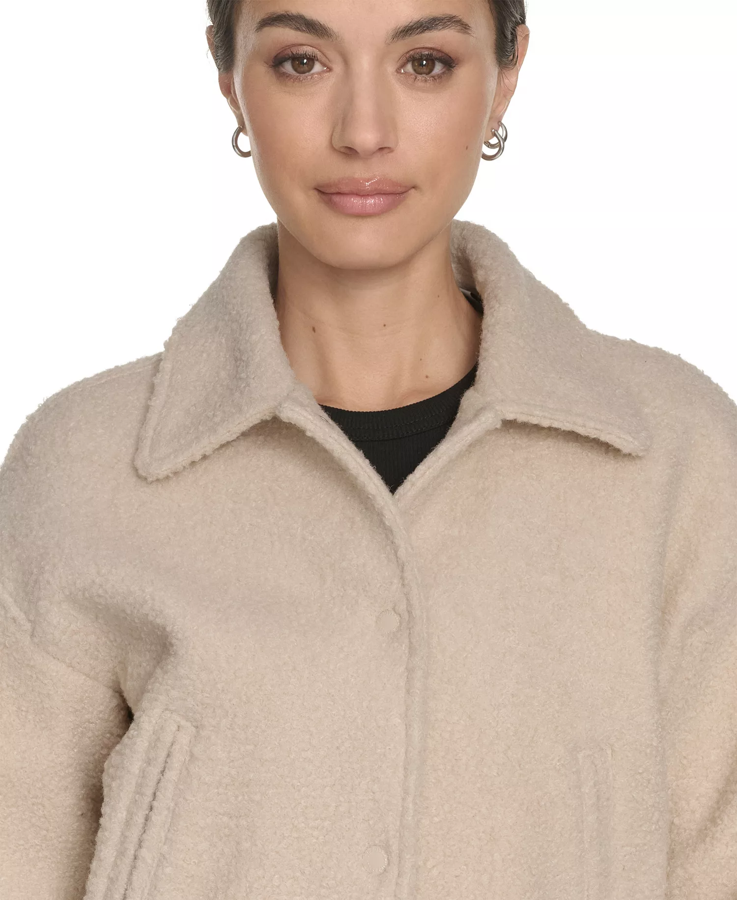 Women's Laydown Collar Bomber Jacket - Cream - L