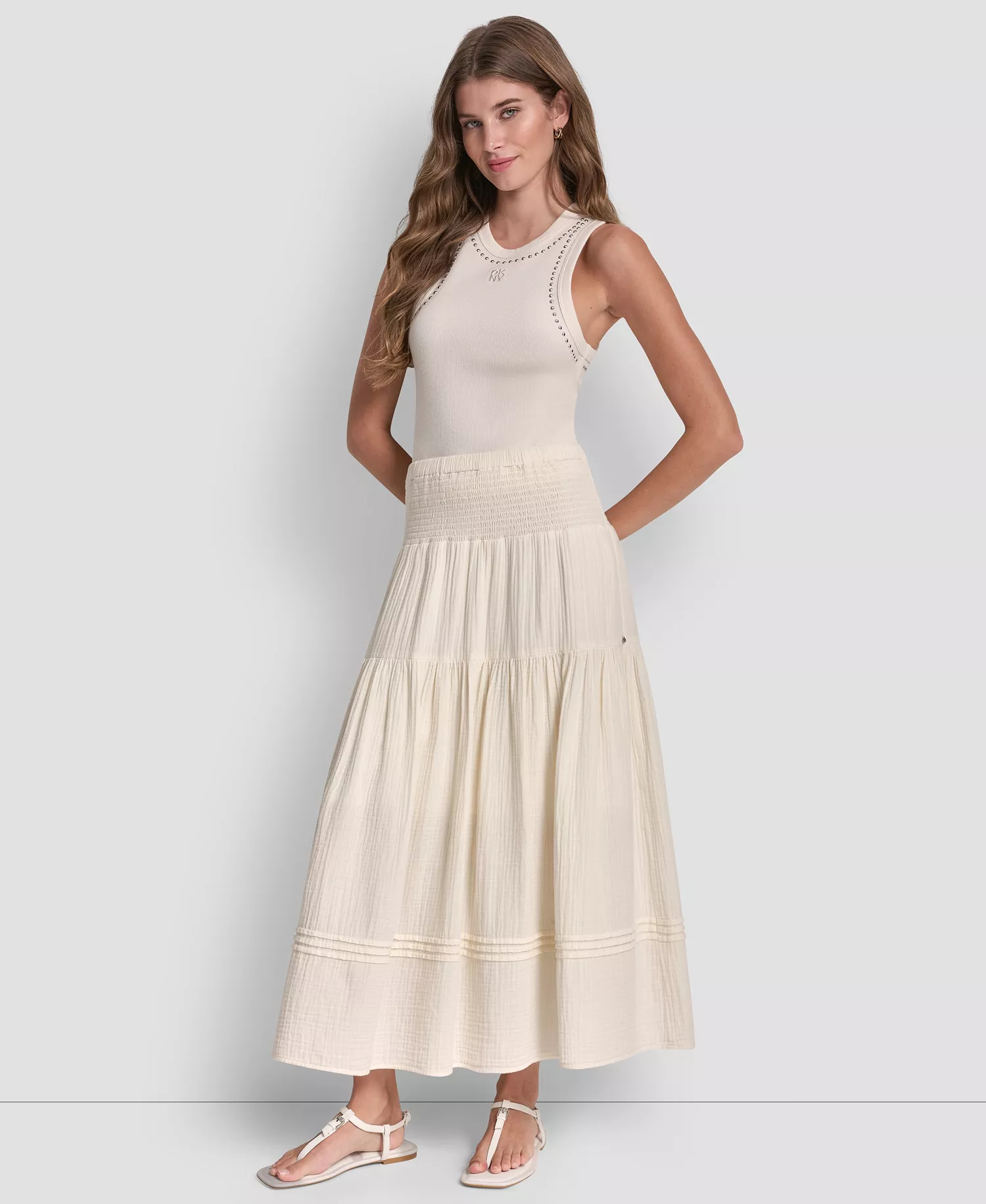 Women's Smocked-Waist Tiered Maxi Skirt - Eggnog - L