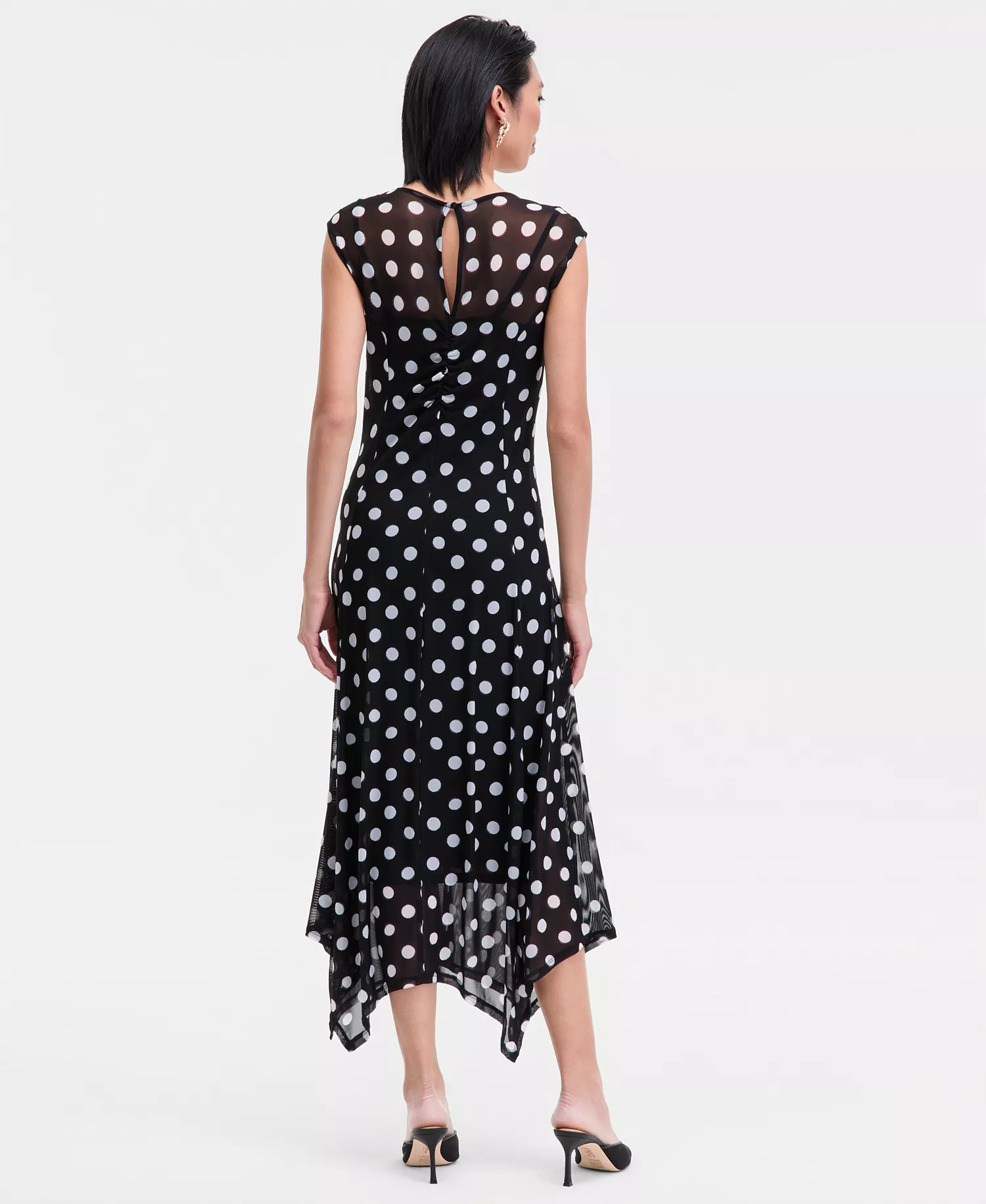Women's Printed V-Neck Midi Dress, Macy's Exclusive - Mona Dots - L