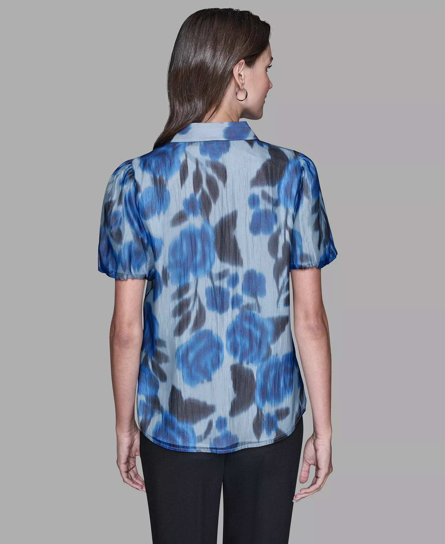 Women's Organza Collared Top - French Blue Multi - L