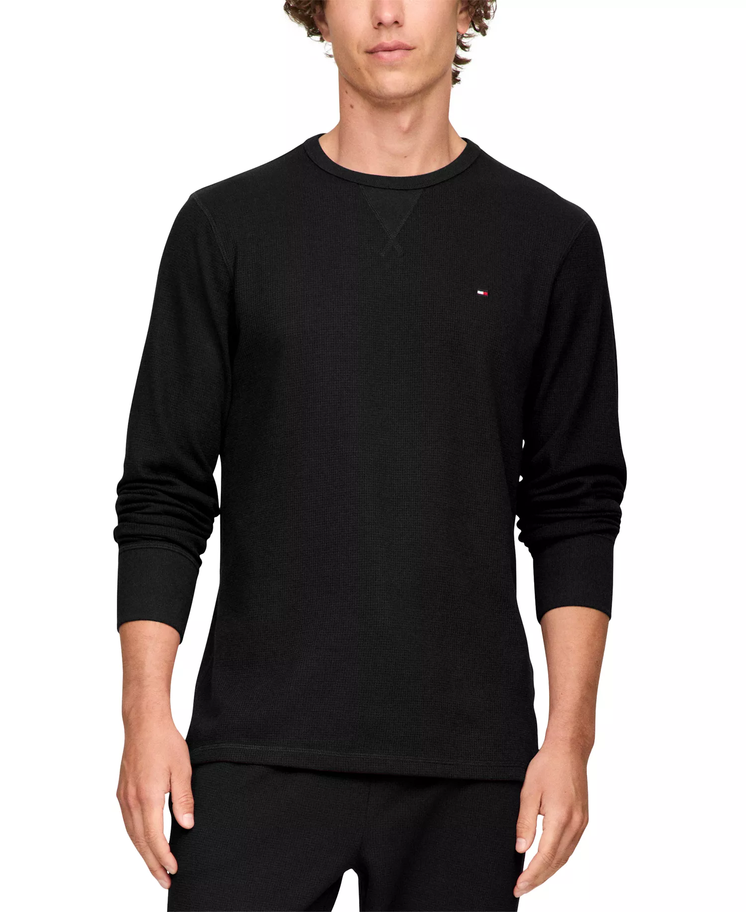 Men's Waffle-Knit Long-Sleeve Crewneck Thermal Top - Black - L