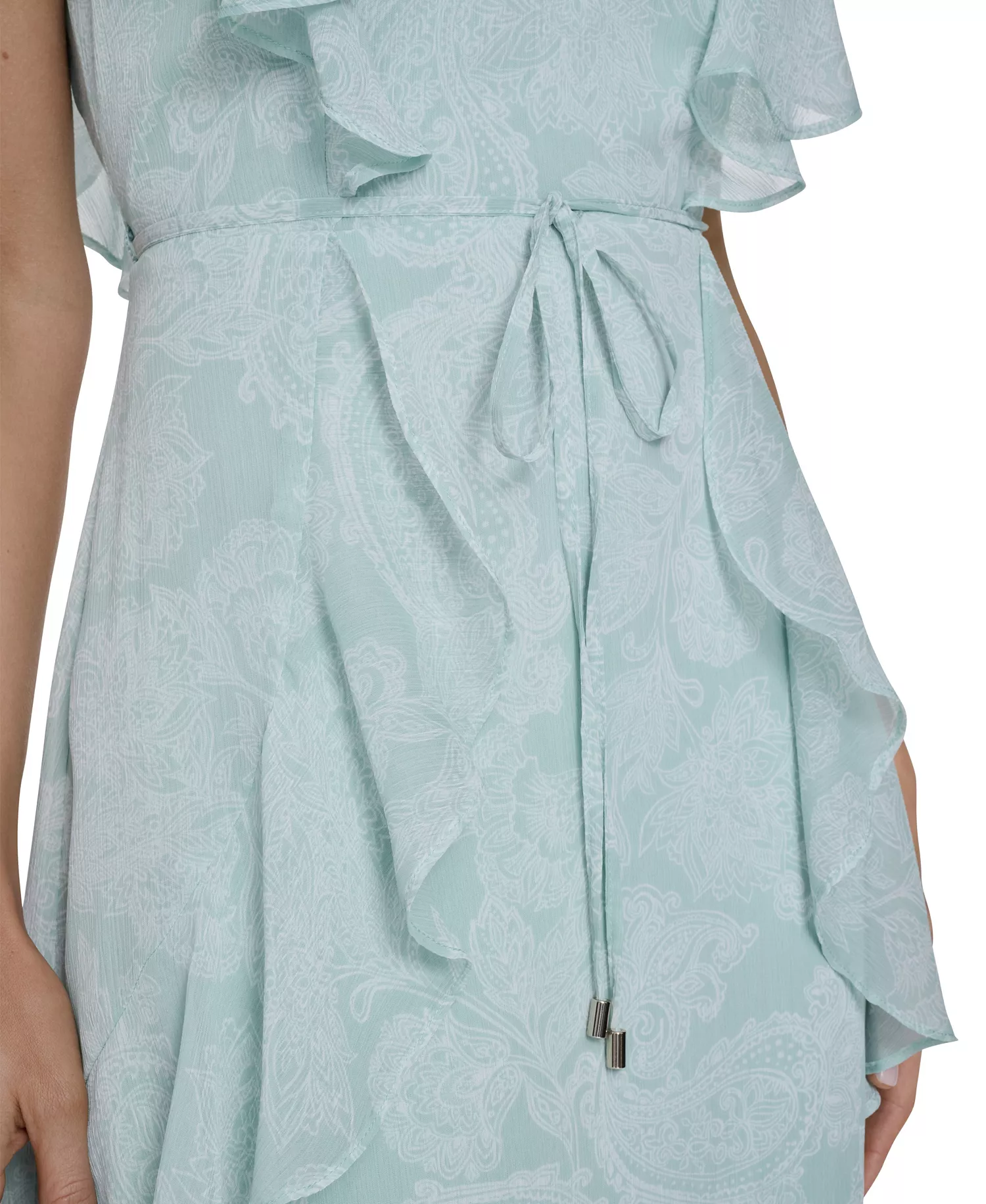 Women's Flutter-Sleeve Belted Mini Dress - Harbor gray/ivory - 10