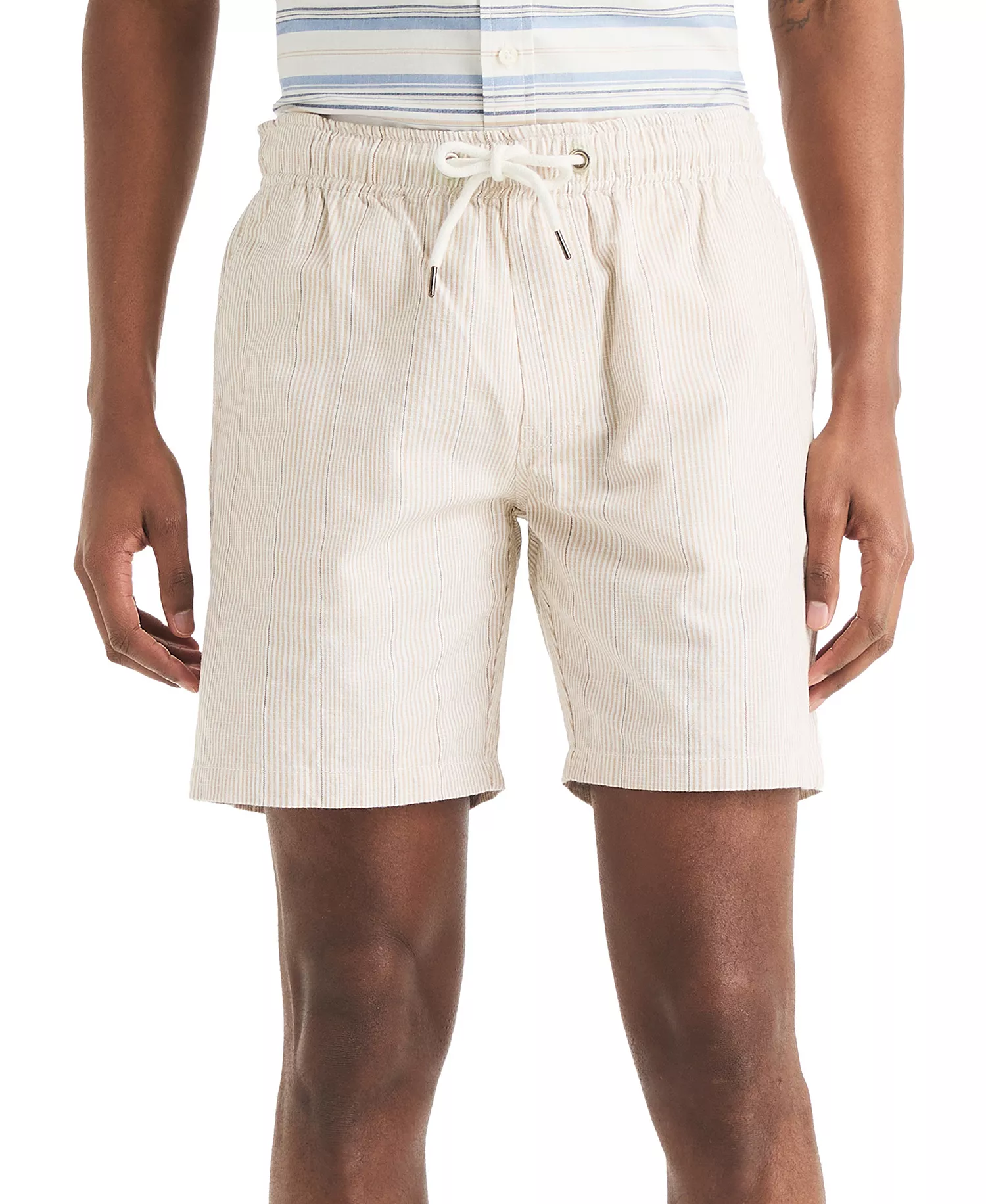 7" Striped Slub Textured Pull-On Drawstring Short - Safari - 2XL