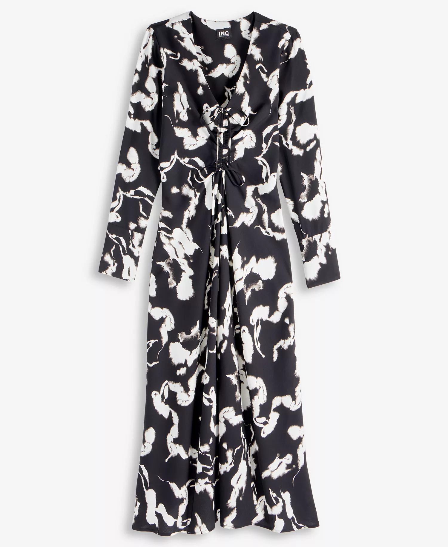 Women's Drawstring-Front V-Neck Midi Dress, Macy's Exclusive - Prt Tie Front Maxi - M