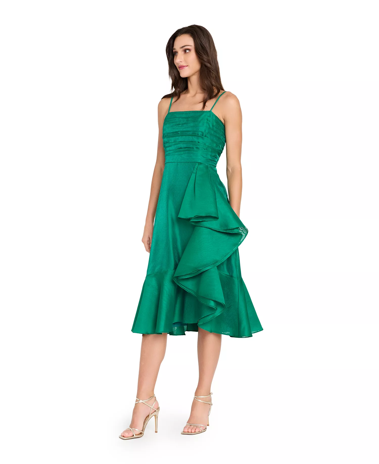 Women's Ruffle Detail Midi Dress - Dark Green - 10