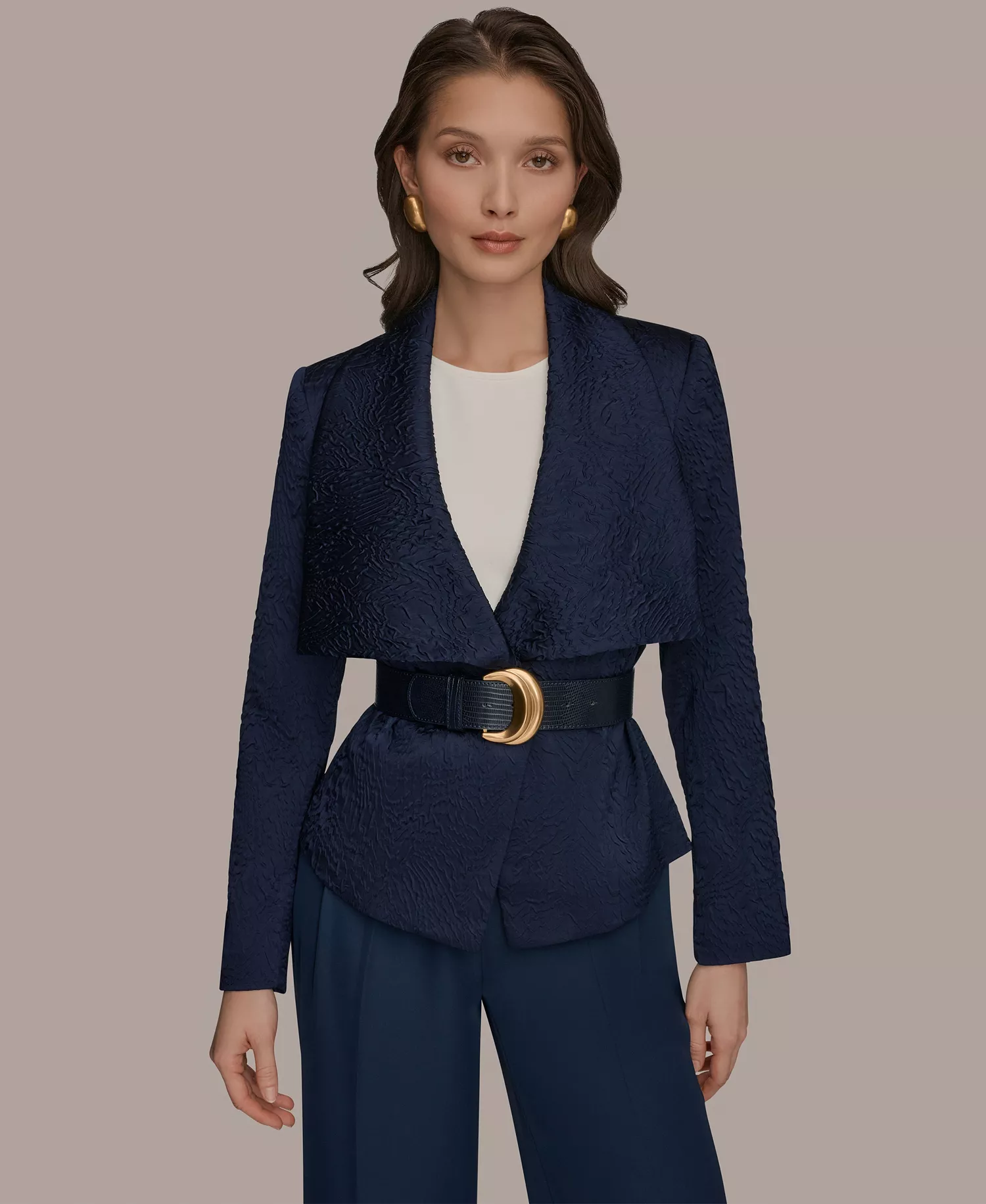 Women's Novelty Wide Lapel Belted Blazer - Nightfall - 0