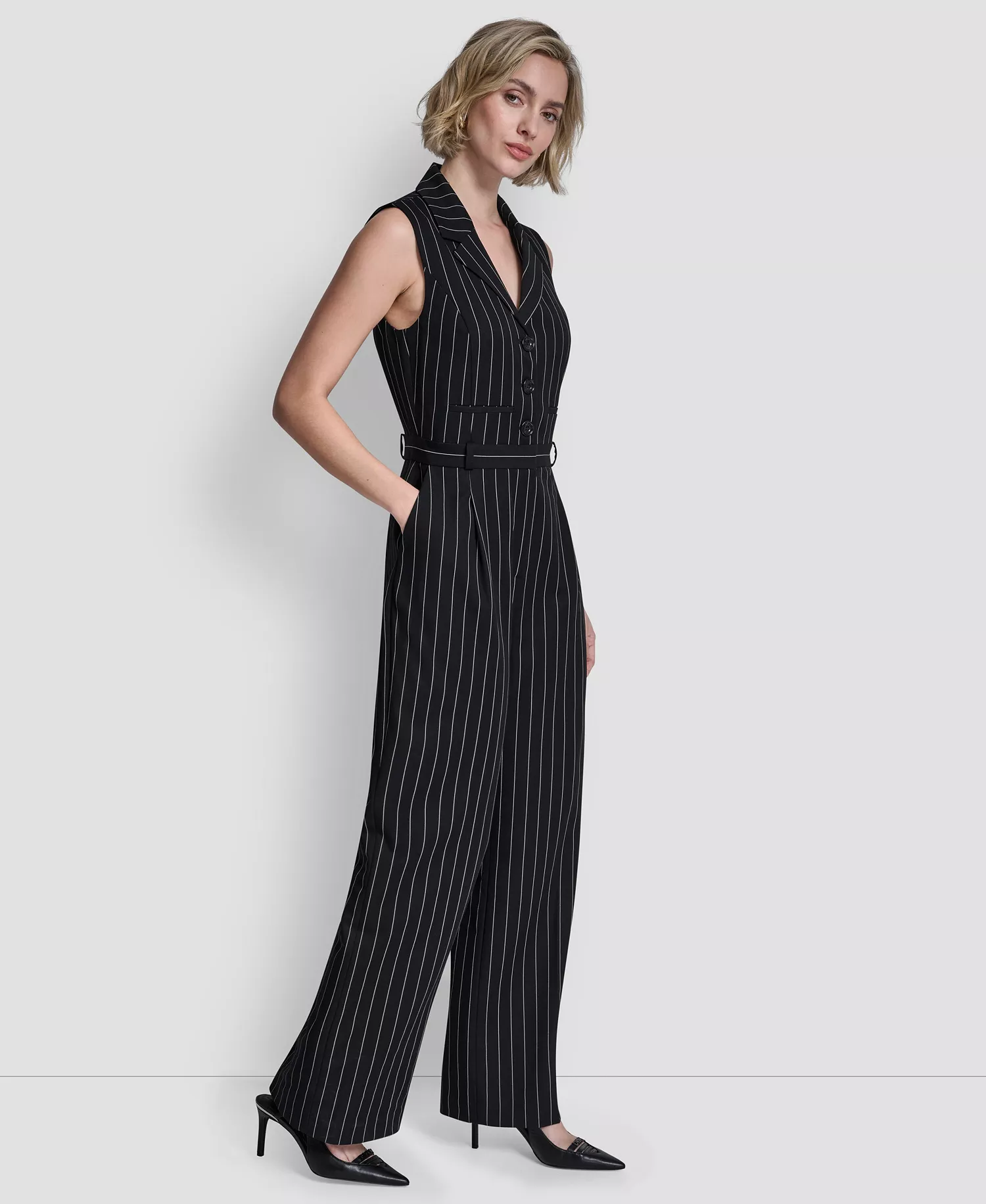 Women's Collared Wide Leg Jumpsuit - Navy / Tan - 10