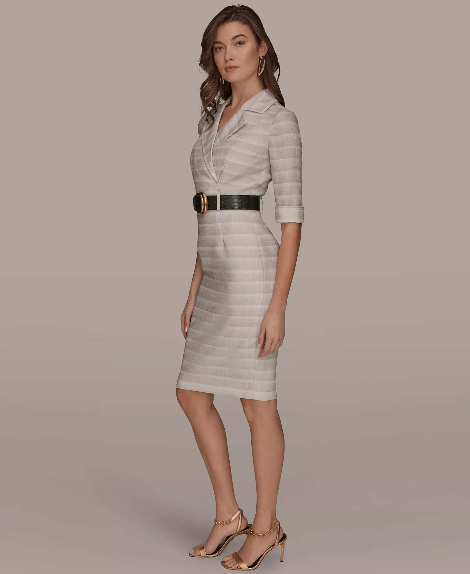 Women's Notched Lapel Striped Sheath Dress - Cream/Vapor - 10