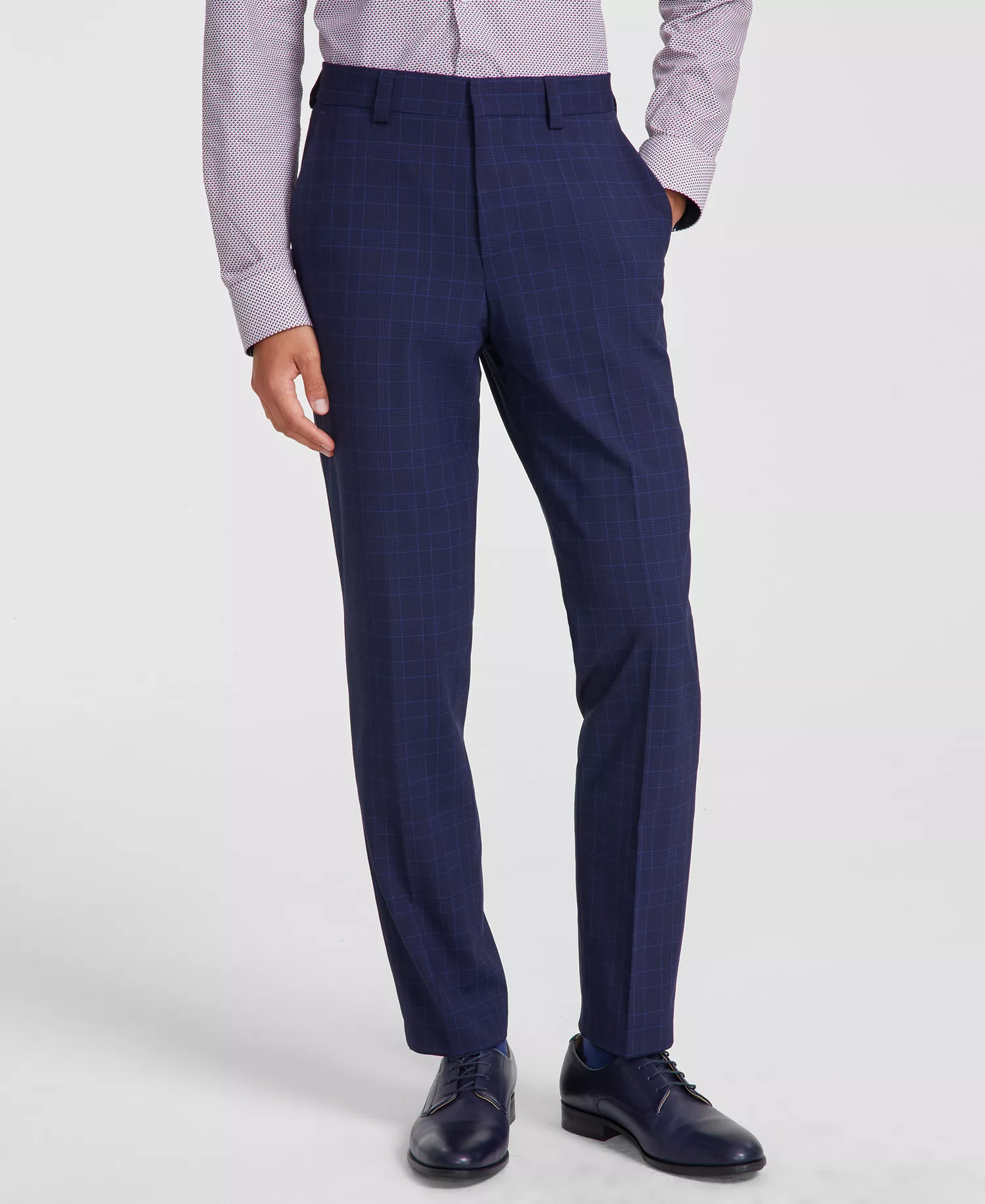 Men's Modern-Fit Wool Suit Pants - CLOSE OUT! - Blue Plaid - 34R