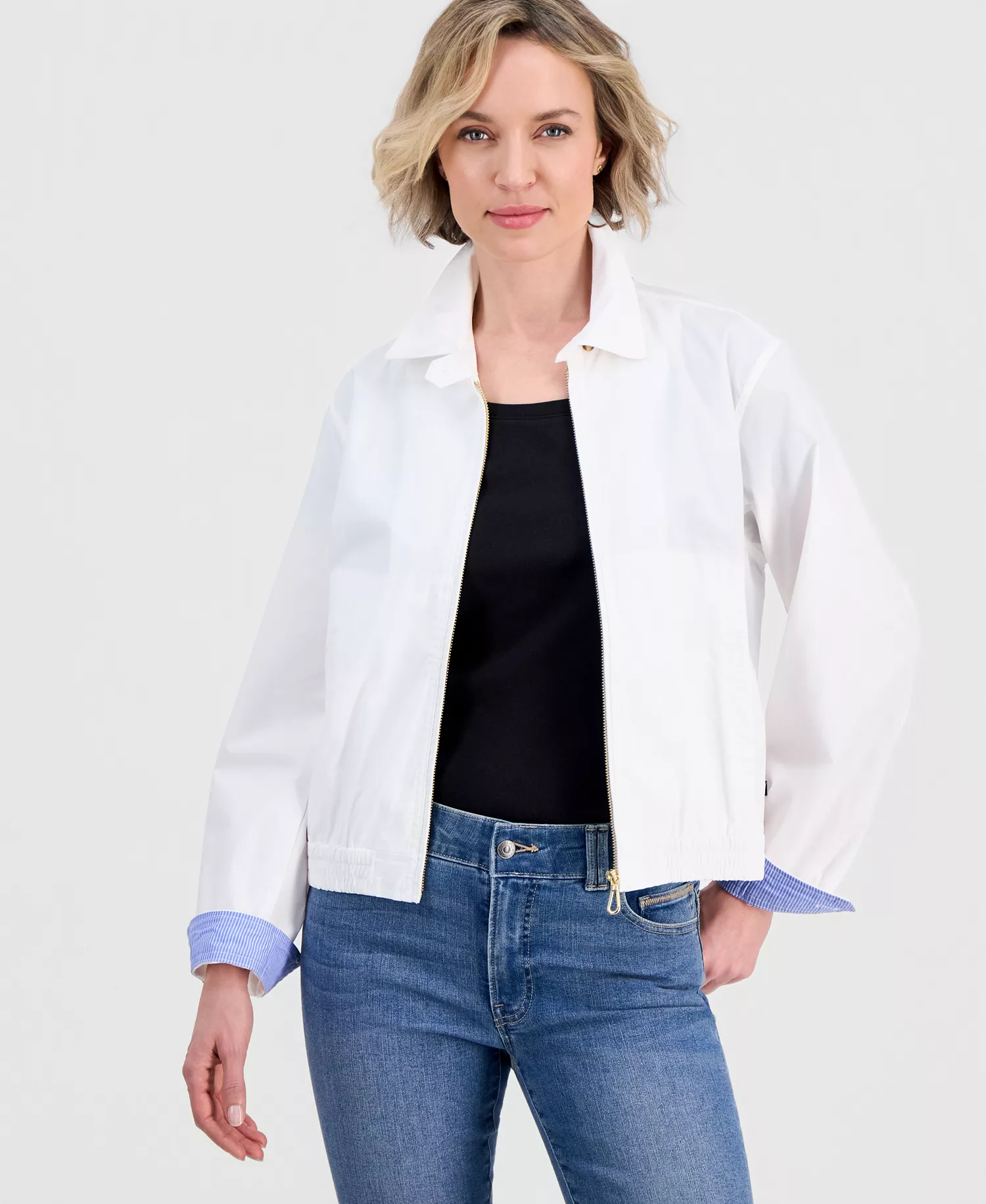 Jeans Women's Cotton Solid Zip-Front Jacket - Bright White - L