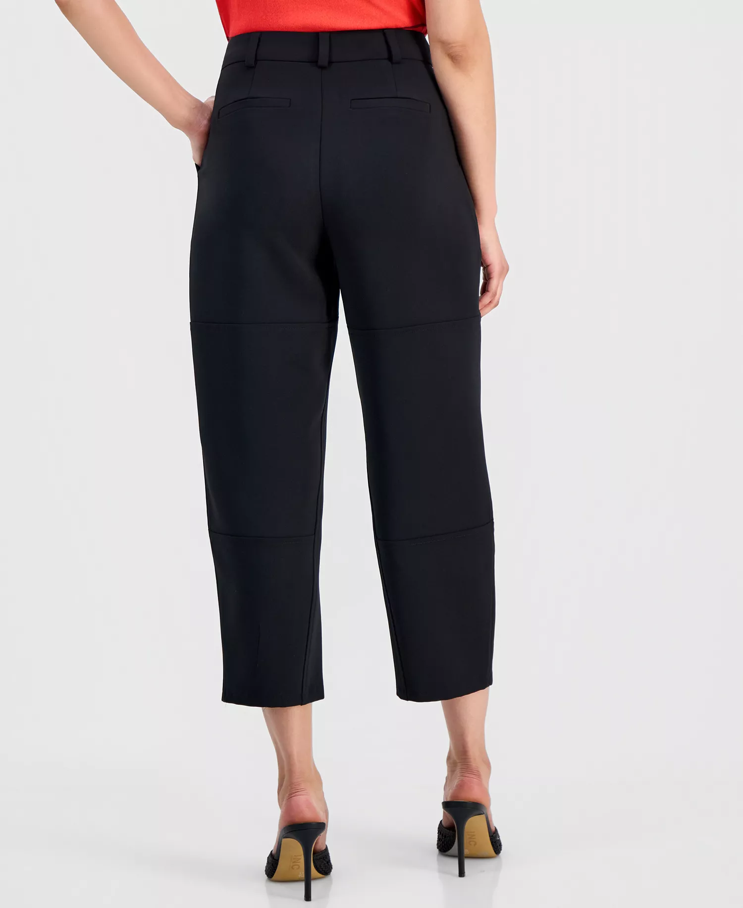 Petite High-Rise Barrel-Detail Pants, Macy's Exclusive - Deep Black - 0P
