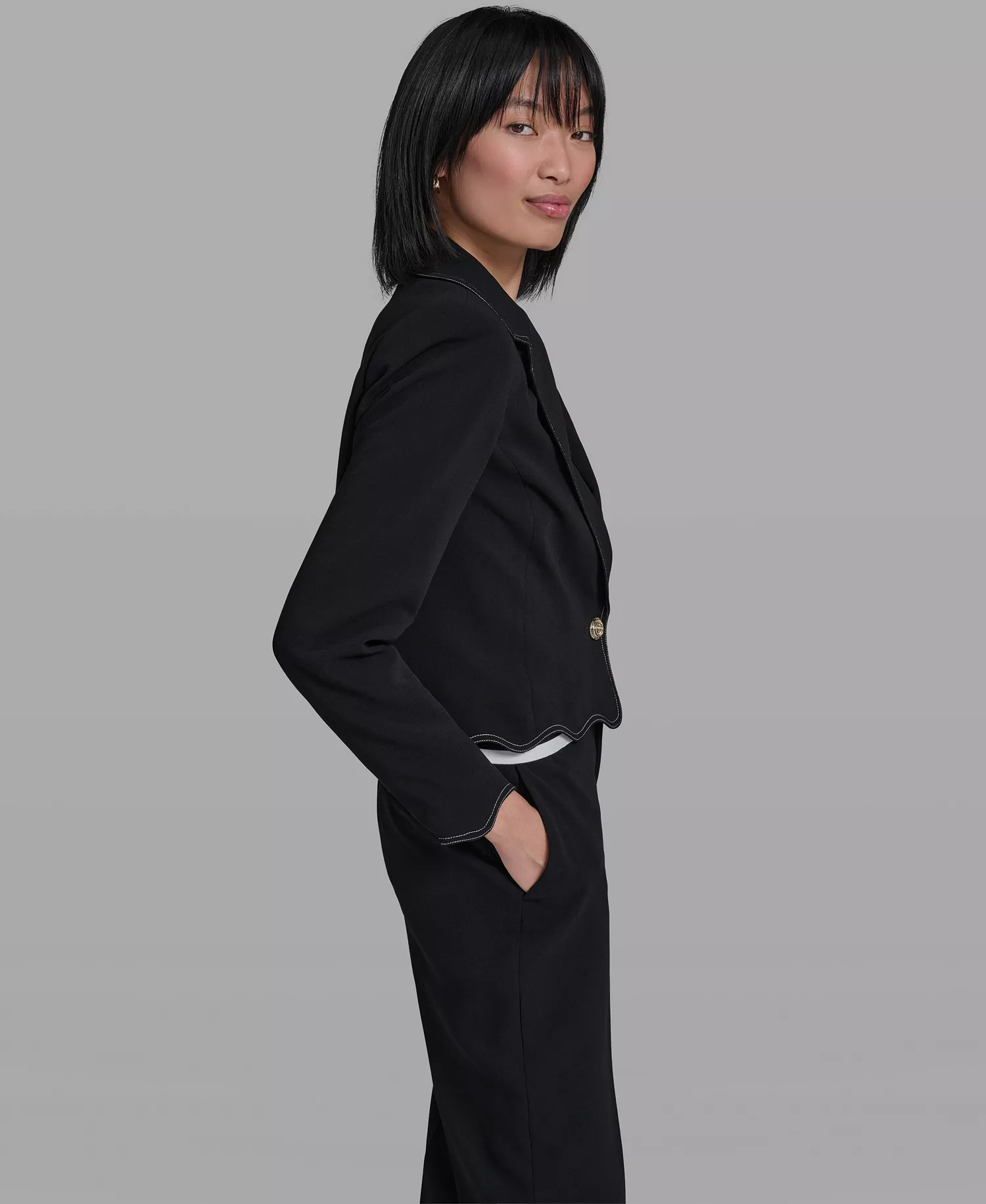 Women's Collared Long-Sleeve Jacket - Black - 0