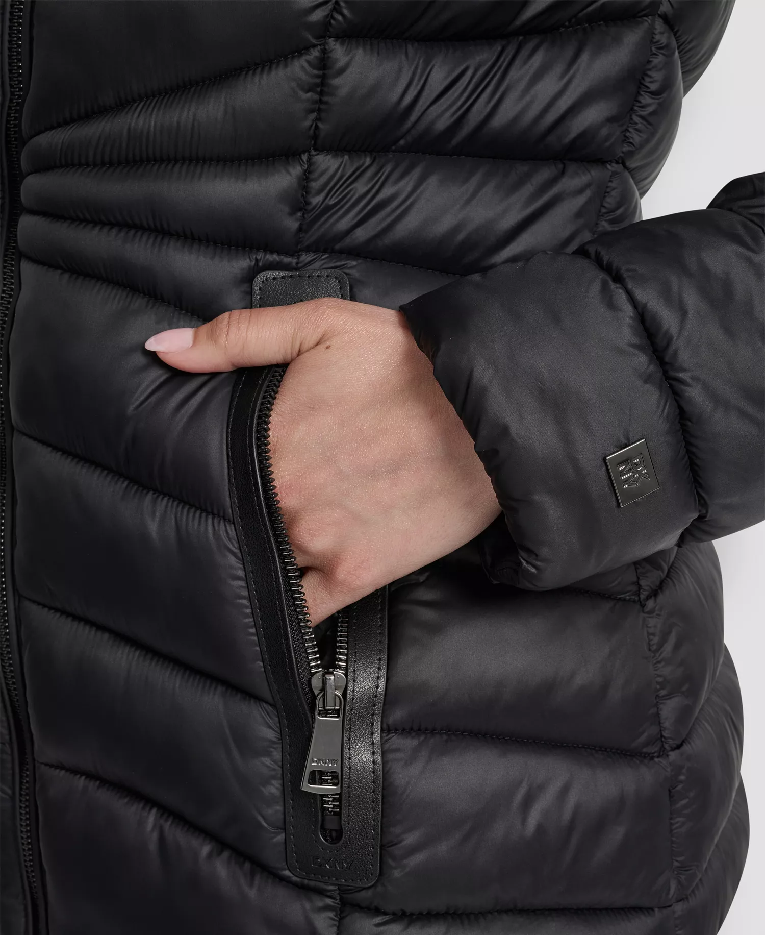 Women's Stand Collar Zipper-Front Coat - Black - L