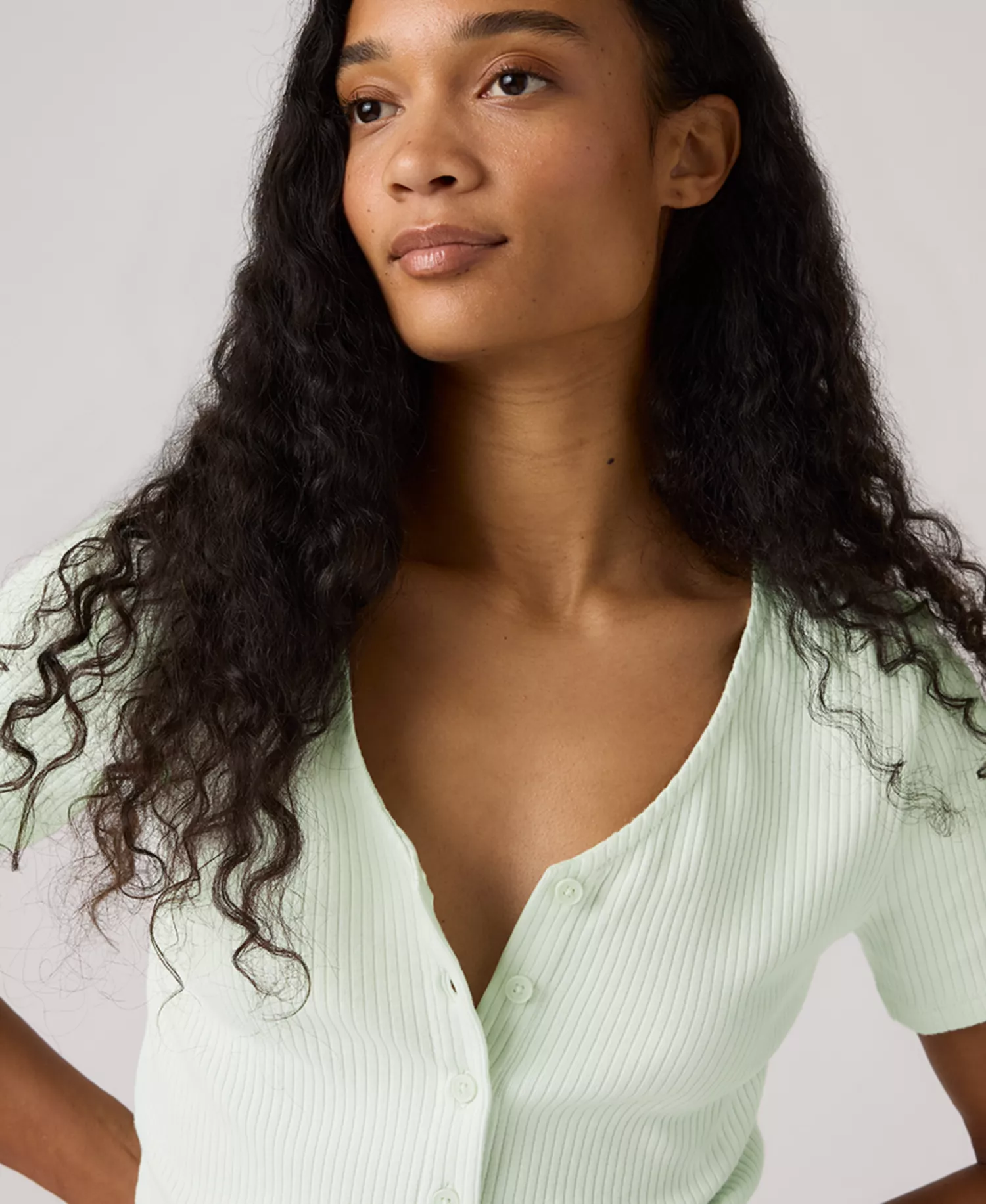 Women's Muse Short-Sleeve Button-Front Top - Pale Blue - L