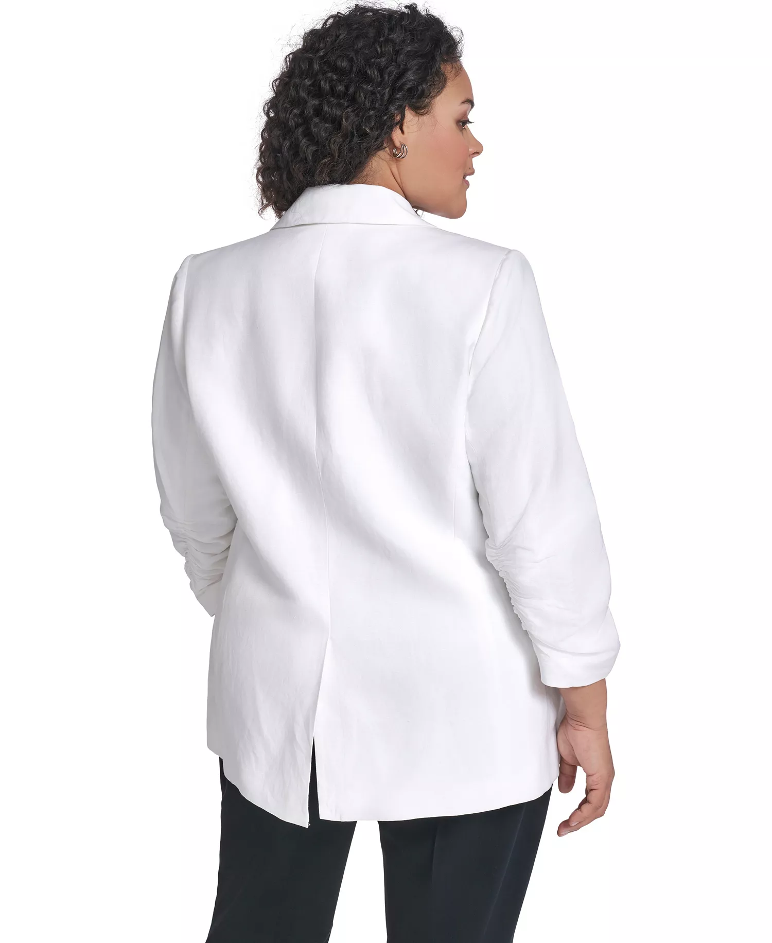 Plus Size Notch Collared Jacket - White - 14W