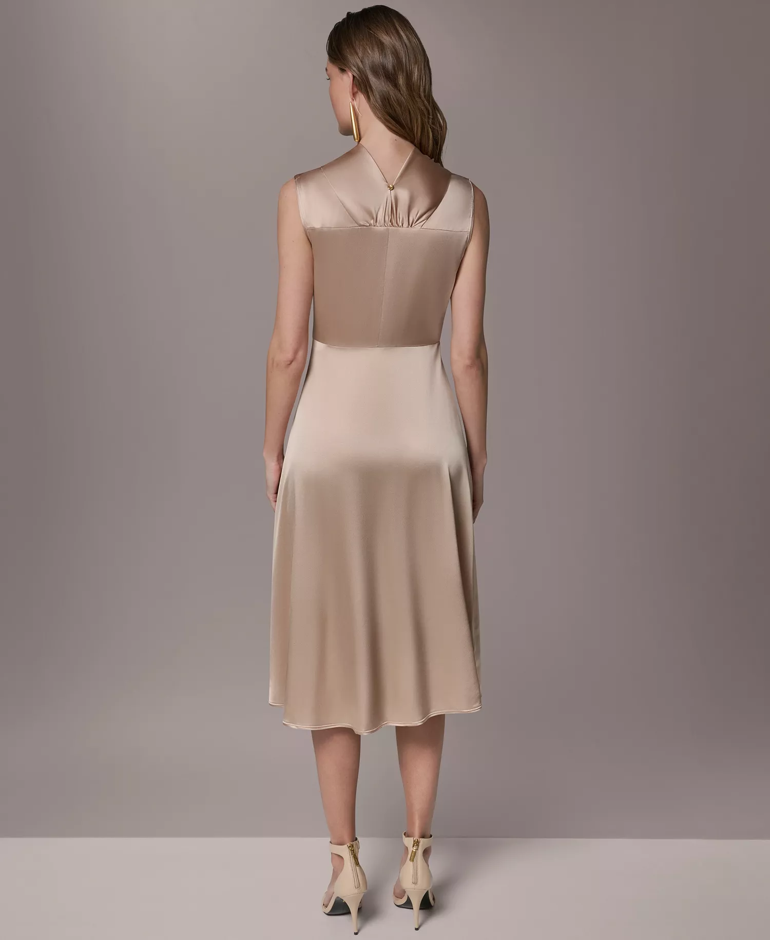 Women's Silk Mock Neck A-Line Dress - Snow Petal - 10