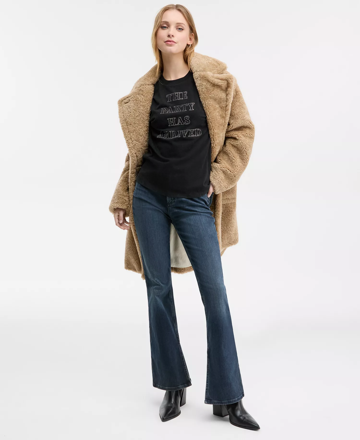 Women's Short-Sleeve Studded Party T-Shirt - Black - L