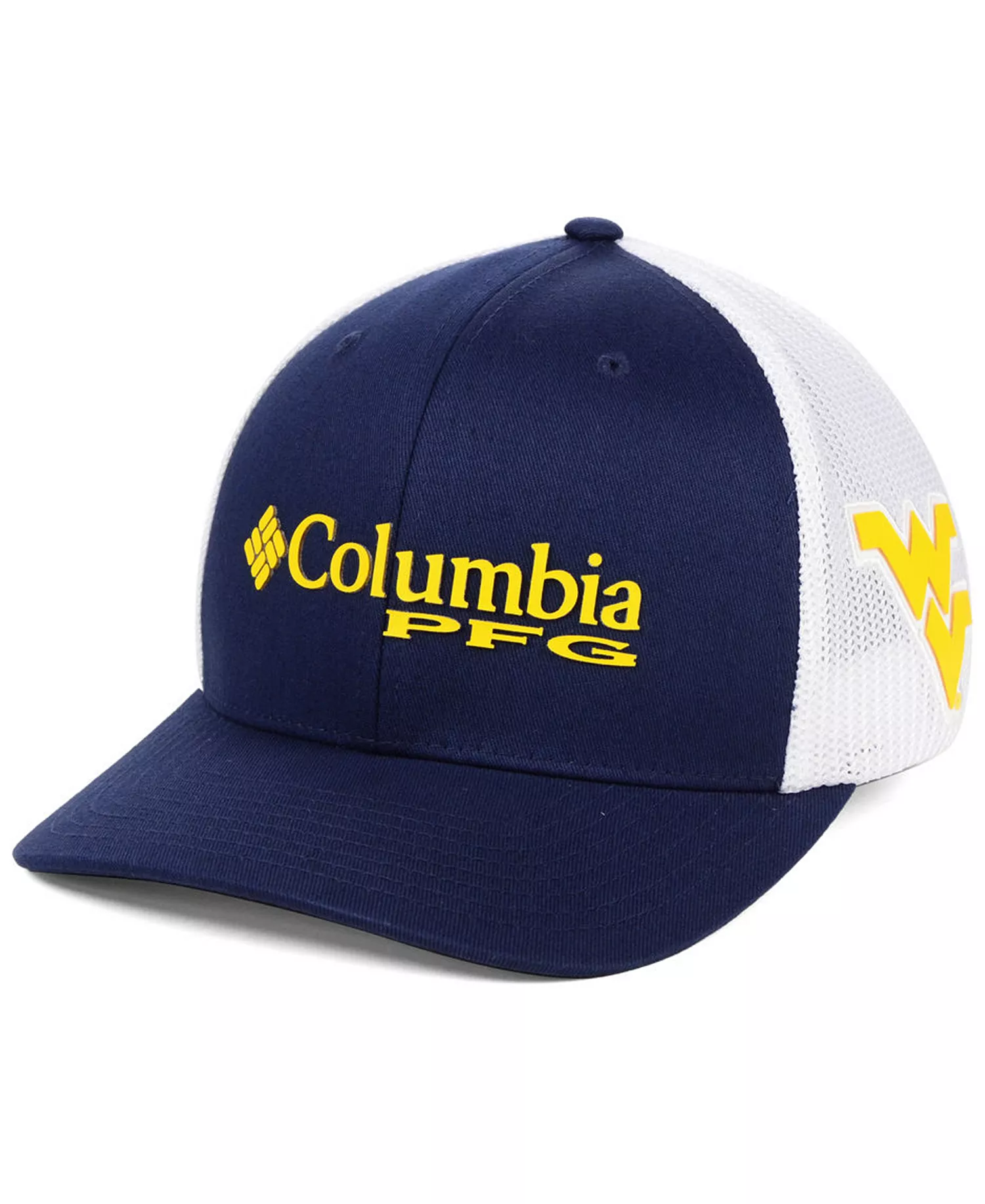 West Virginia Mountaineers PFG Stretch Fitted Cap - Navy/White - S/M