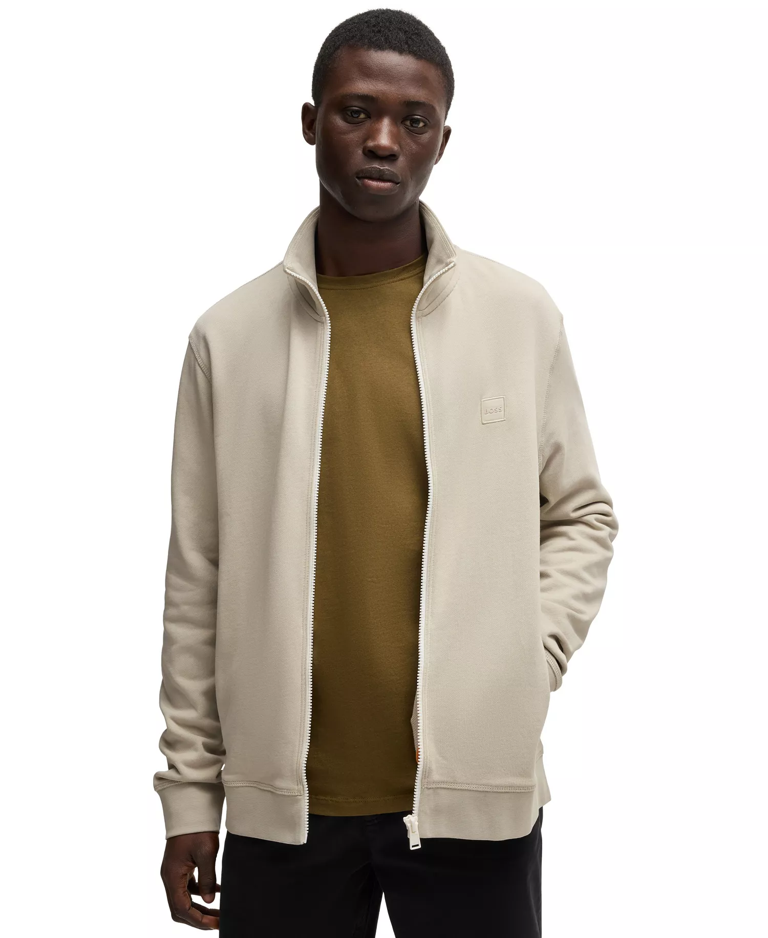 Men's Cotton-Jersey Logo Badge Jacket - Open Beige - 2XL