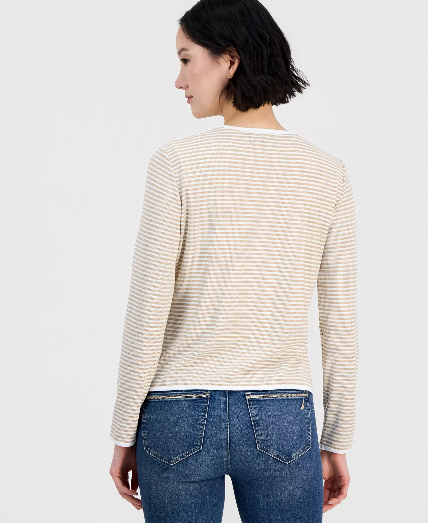 Jeans Women's Long-Sleeve Striped Cardigan Top - Irish Cream/ Ivory - L