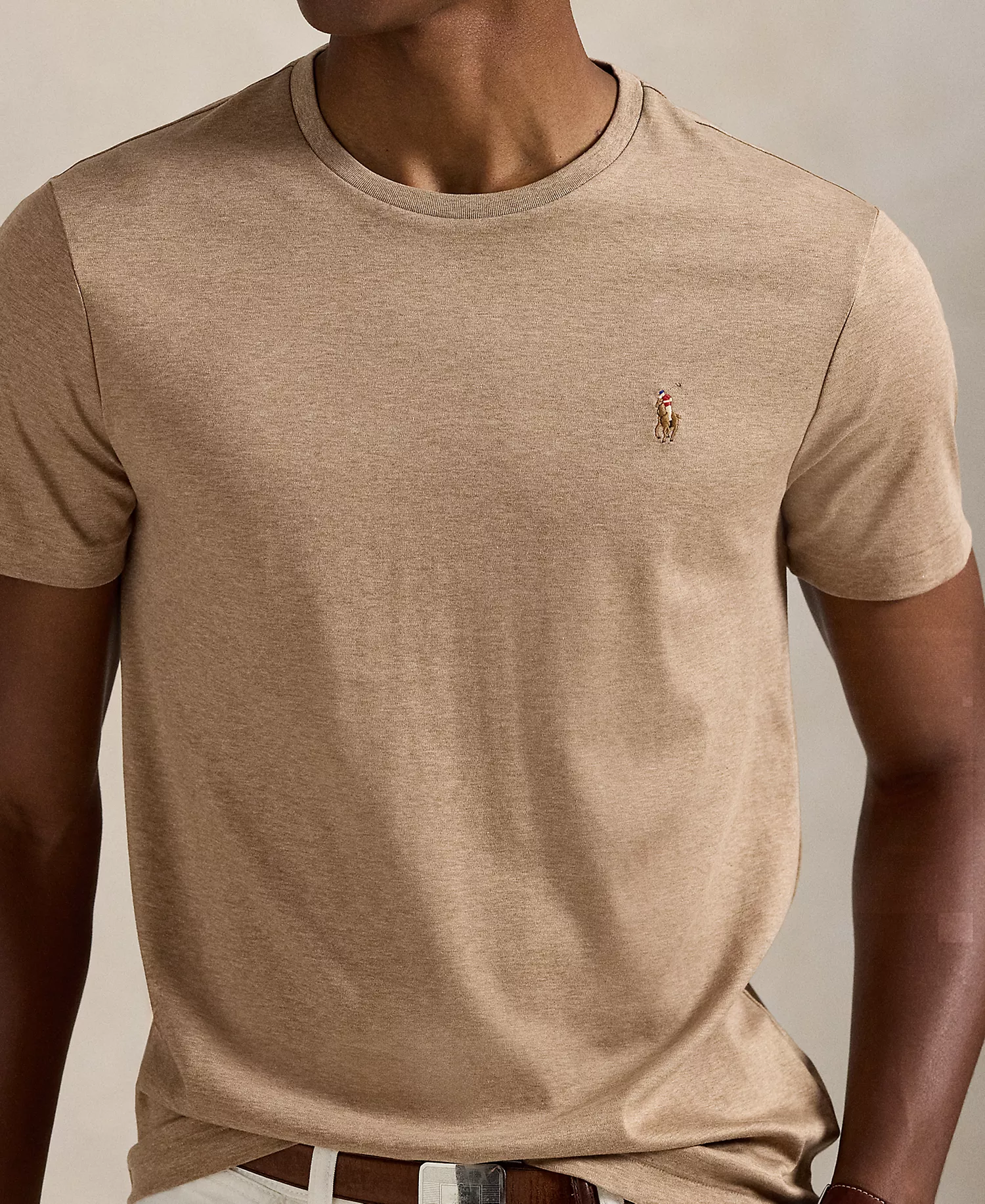 Men's Custom Slim-Fit Soft Cotton T-Shirt - Beige Cloud Heather - 2XL