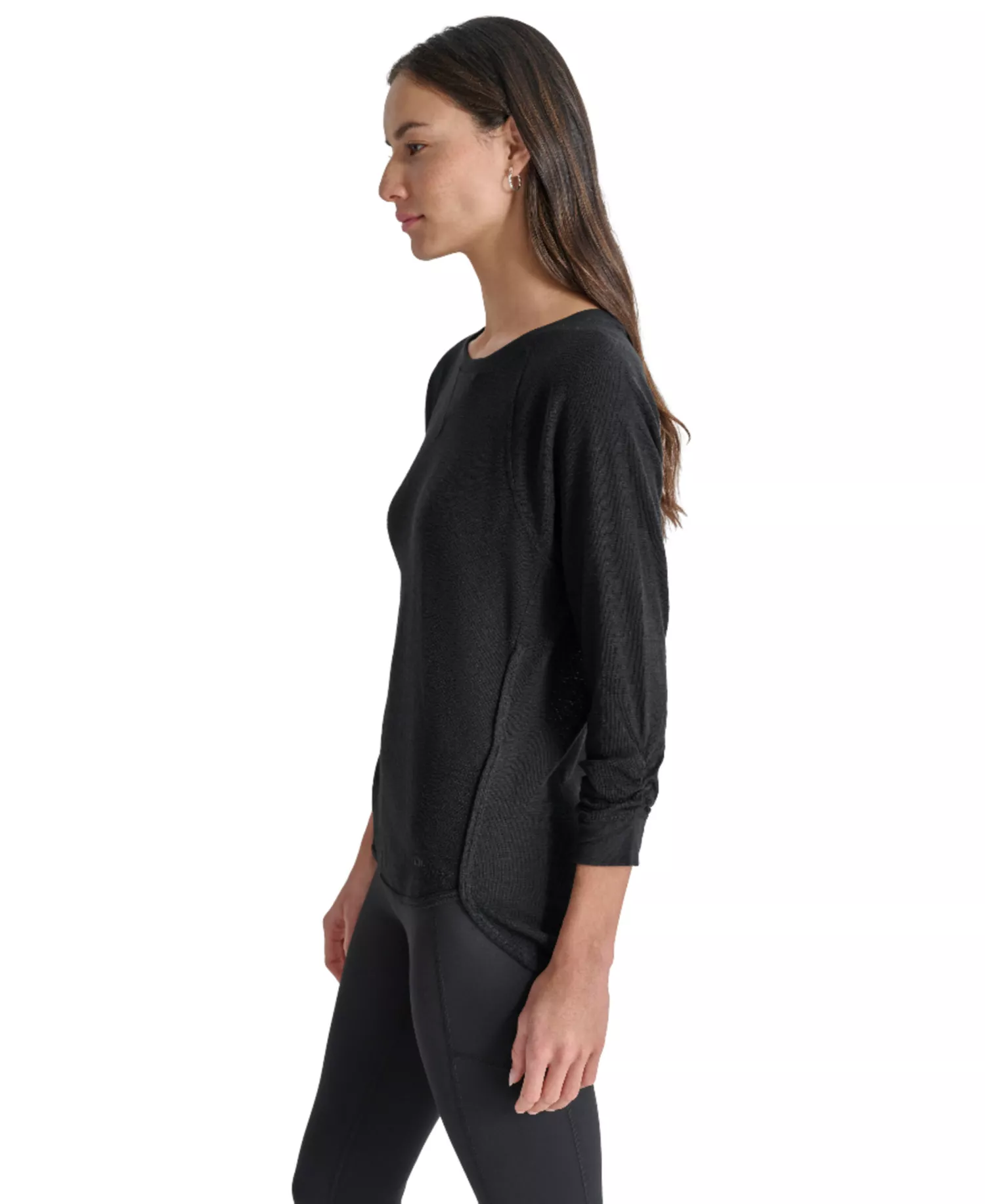 Women's Mini Slub Waffle Three-Quarter-Sleeve T-Shirt - Black - L