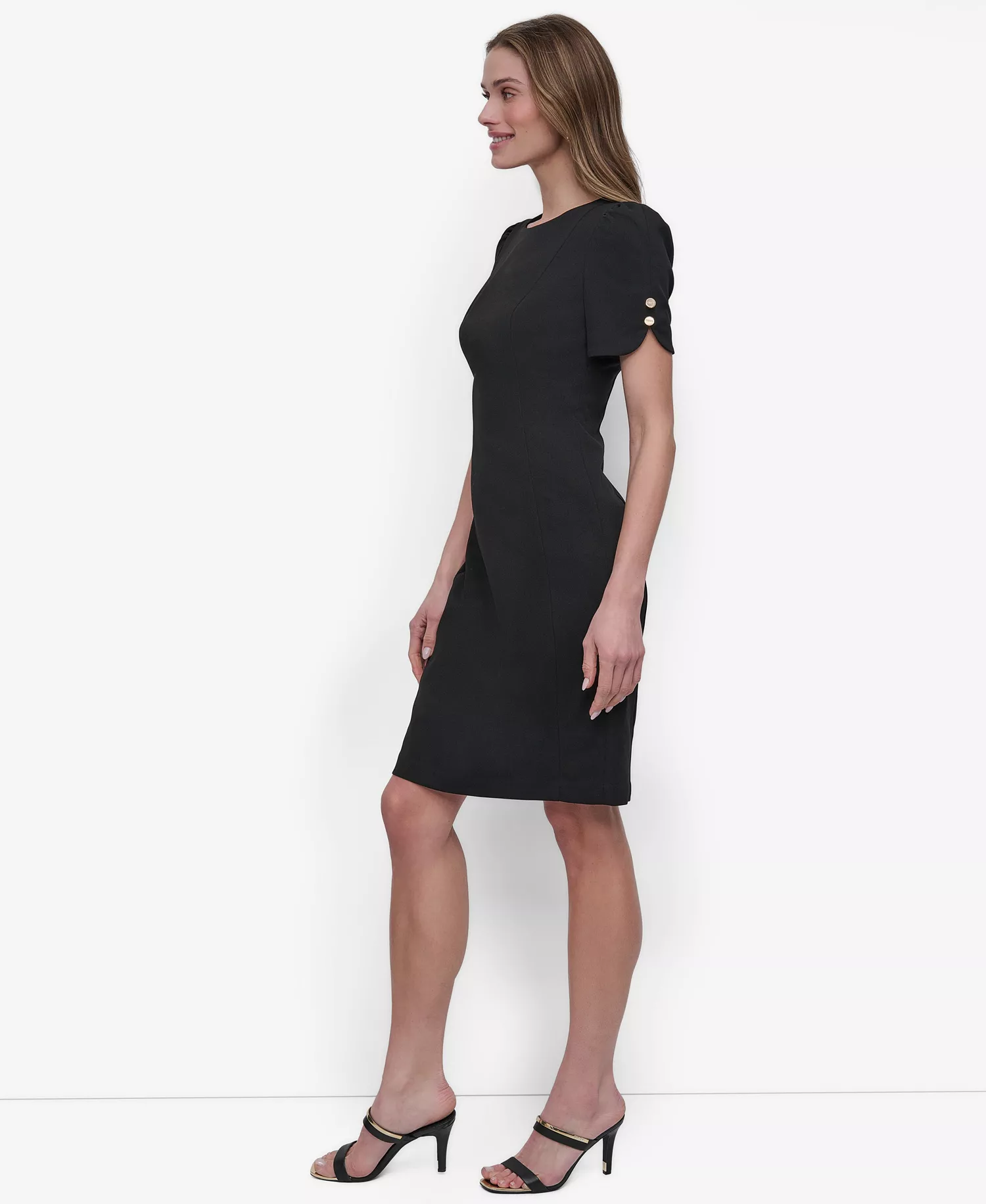 Women's Short Sleeve Scuba Crepe Sheath Knee-length Dress - Black - 4