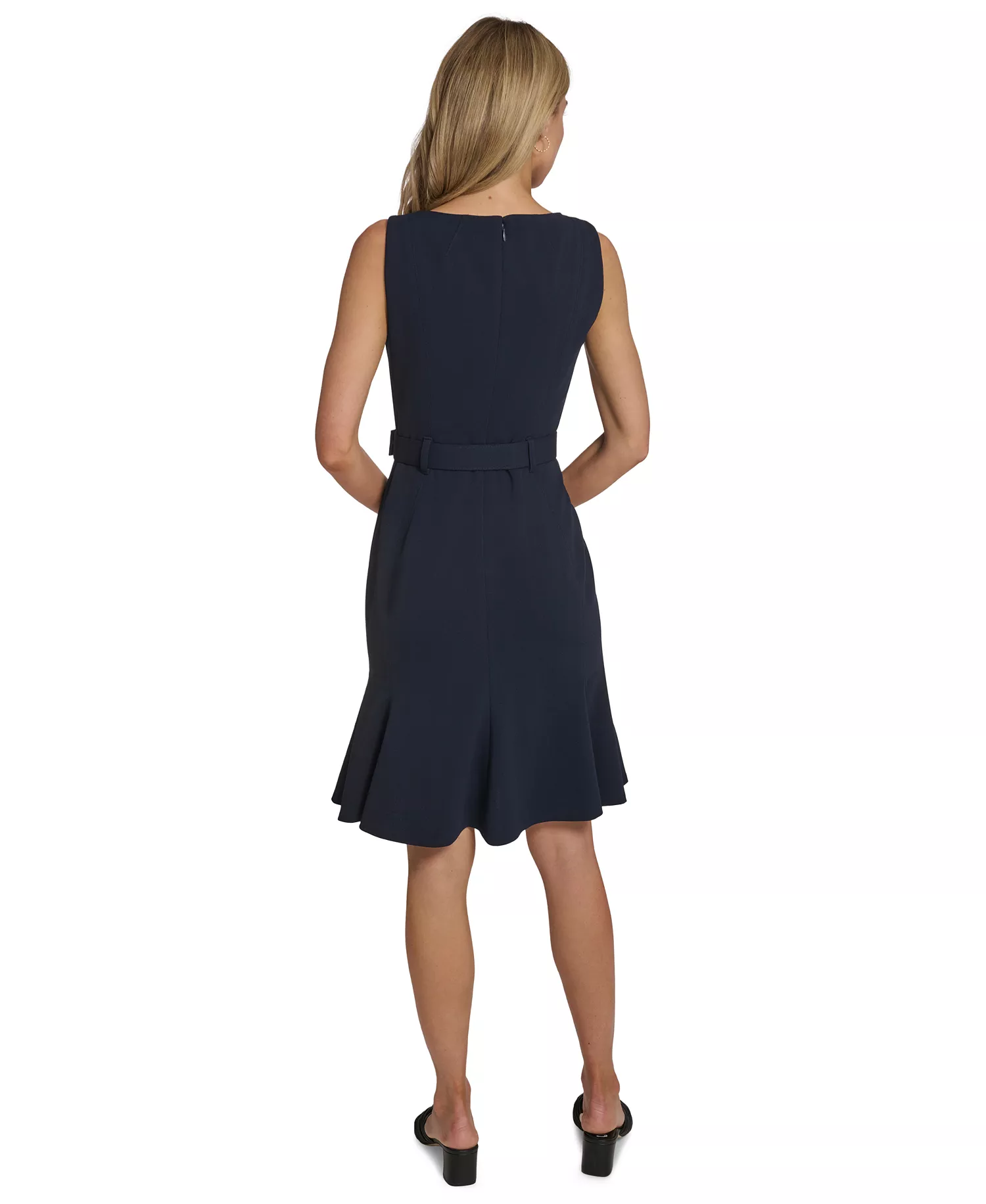 Women's Belted Pleated Hem Dress - Indigo - 10