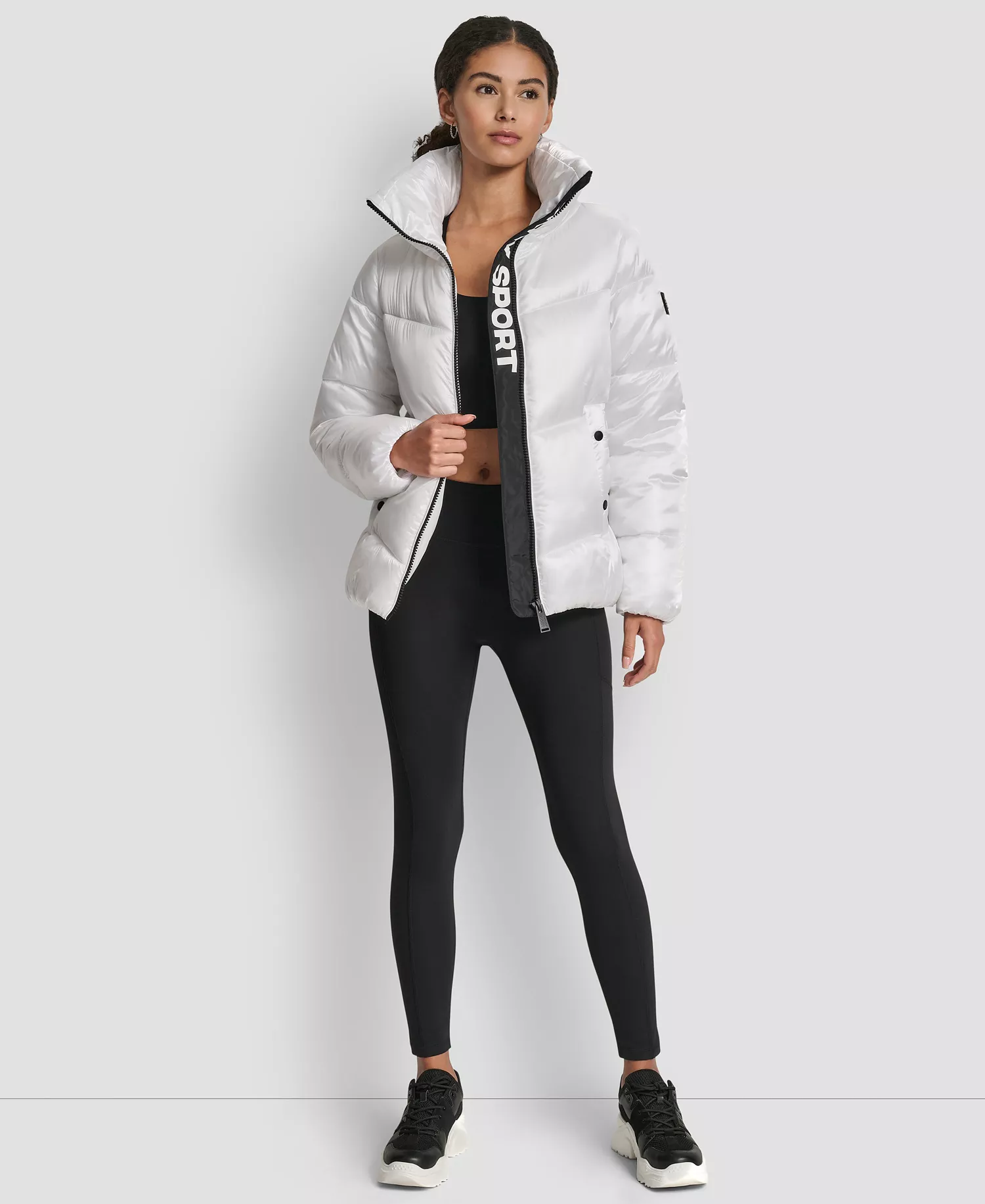 Women's Quilted Puffer Interior Placket Logo Jacket - Liquid White - L