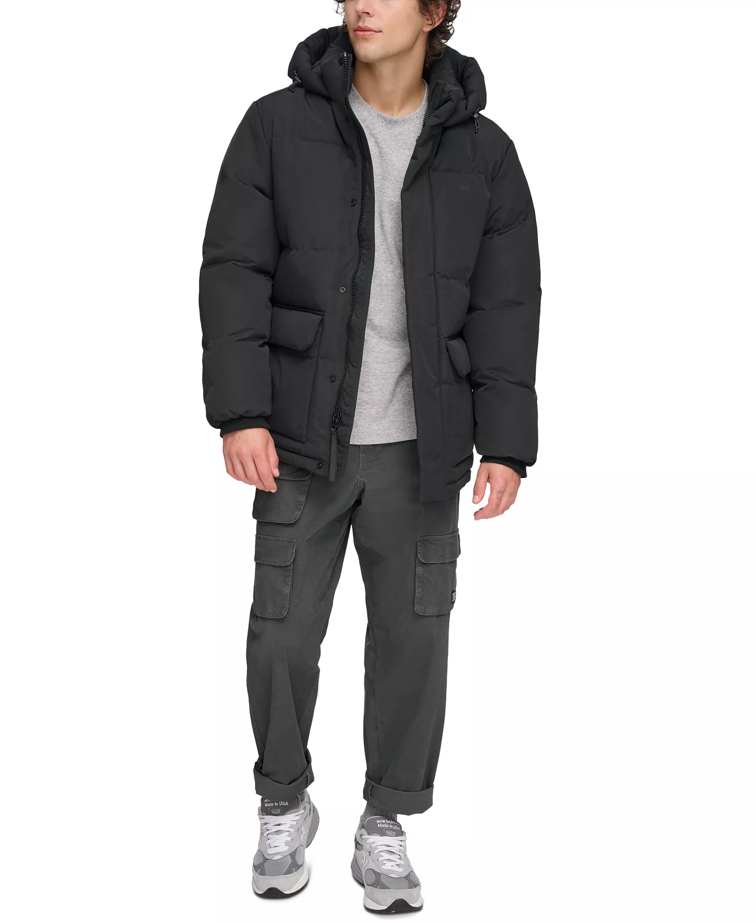 Men's Workwear Hooded Parka Jacket - Black - 2XL