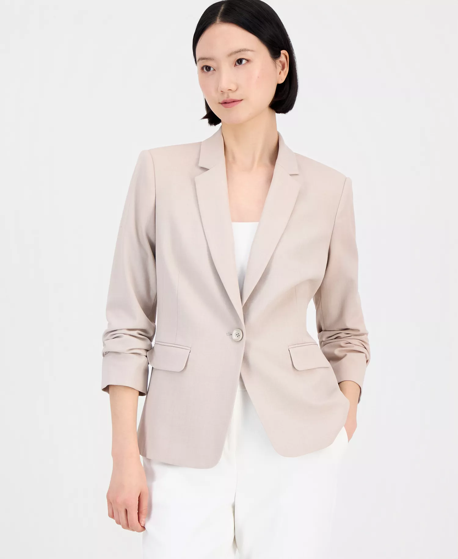Petite One-Button Notch Collar Blazer - Sand - 10P