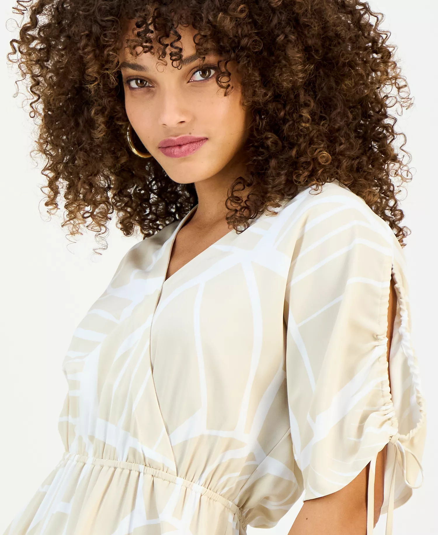 Petite Printed Surplice Peplum Top, Macy's Exclusive - Fae Geo Neutral - P/L