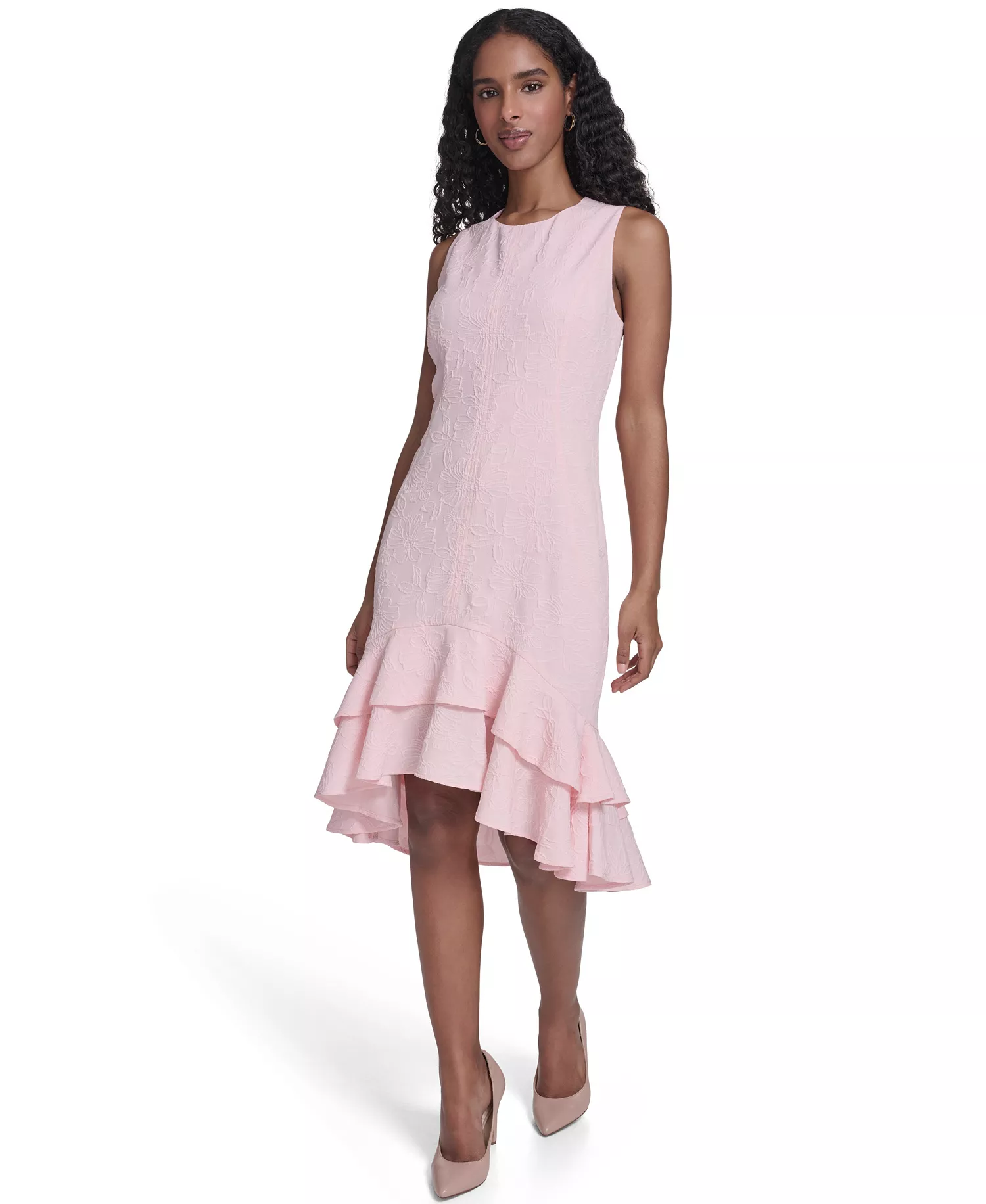 Petite Embossed Crewneck Midi Dress - Ballerina Pink - 0P