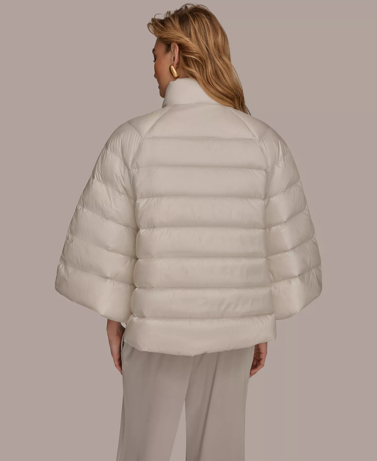 Women's Stand-Collar Down Puffer Cape - Shine White Sand - L/XL