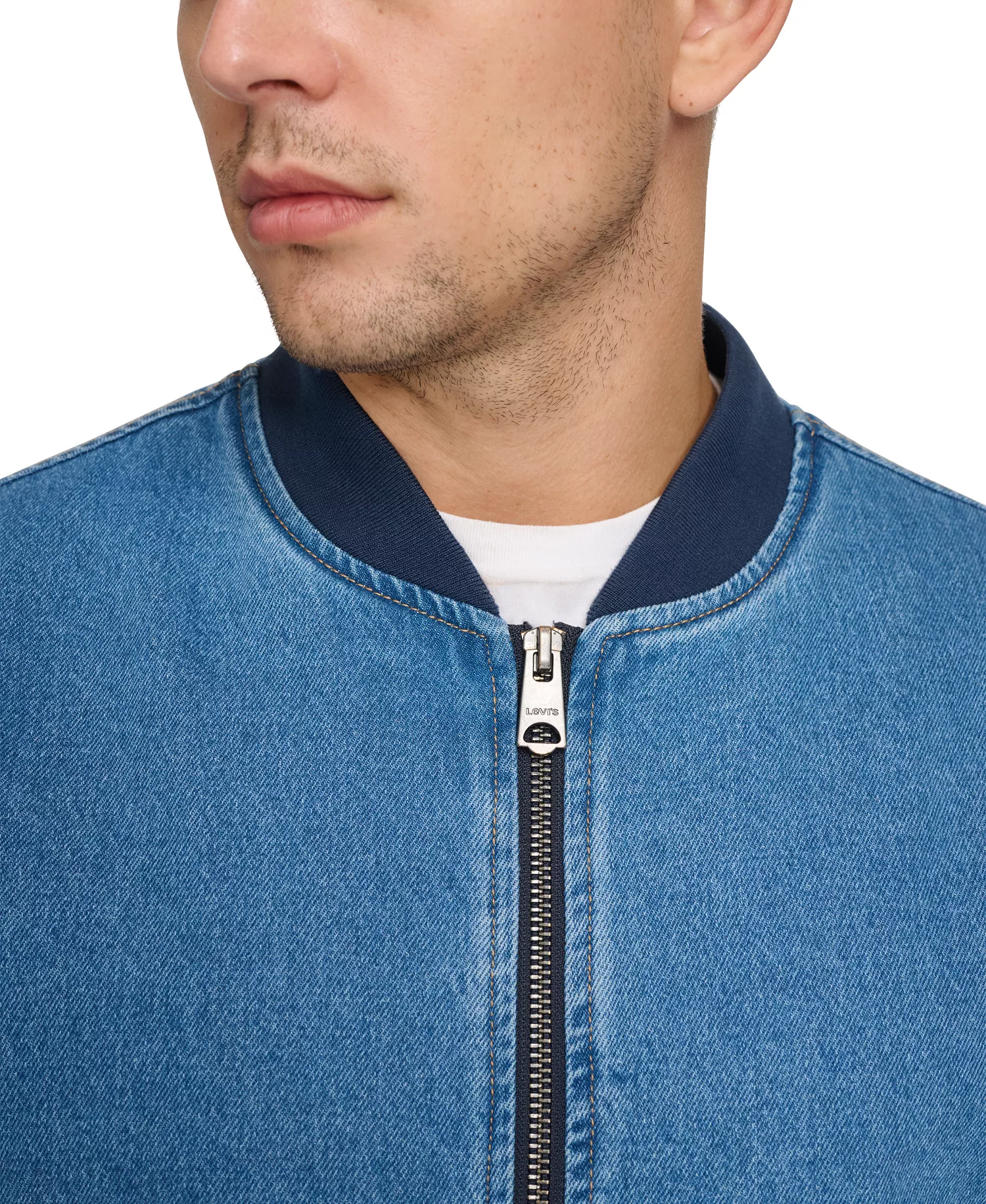 Men's Flight Full-Zip Denim Bomber Jacket  - Denim - 2XL