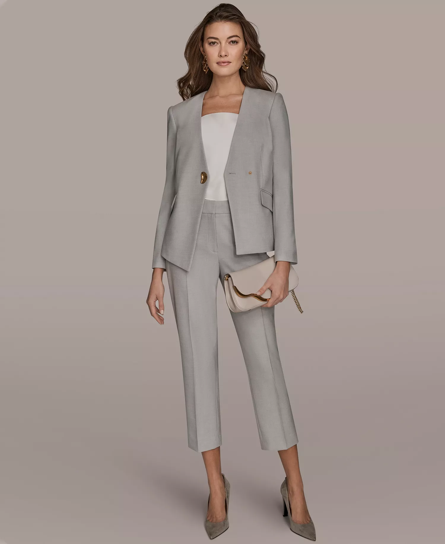 Women's One Button Blazer and Straight Leg Pants - Vapor Multi - 0