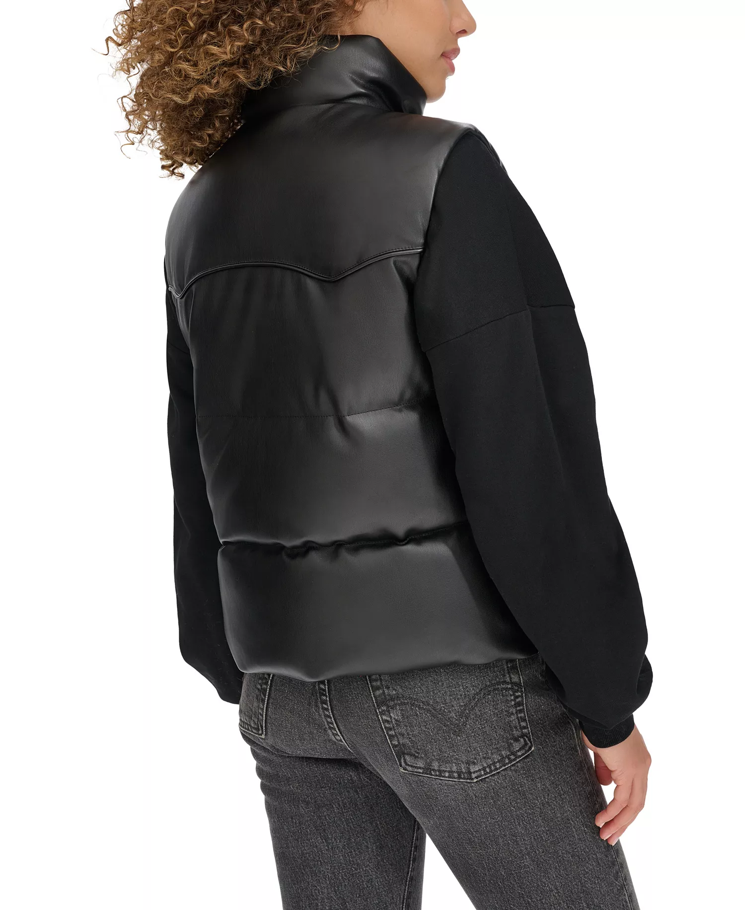 Women's Faux Leather Western Puffer Vest - Black - M