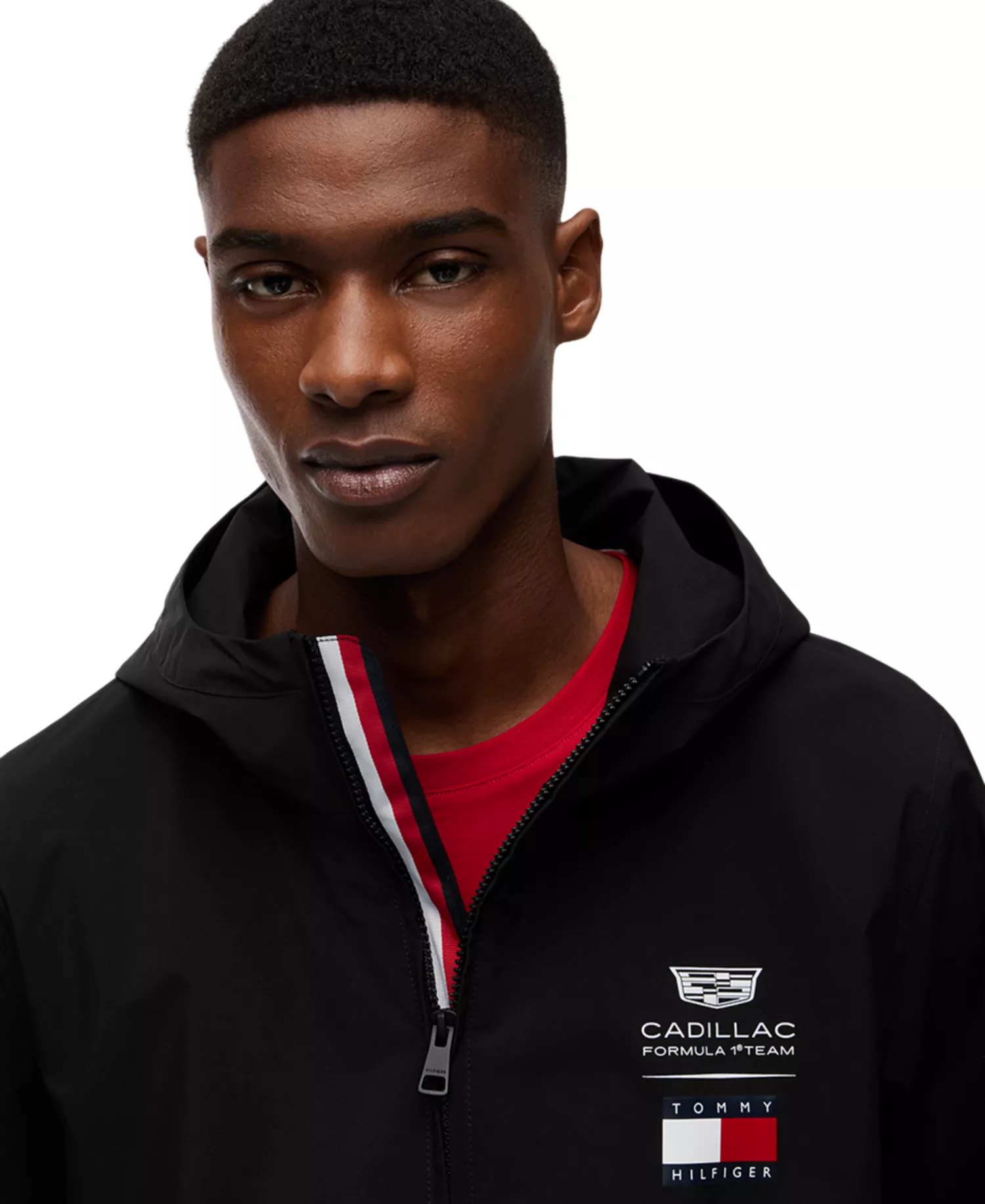 x Cadillac F1® Men's Script Hooded Windbreaker Jacket - Black - L