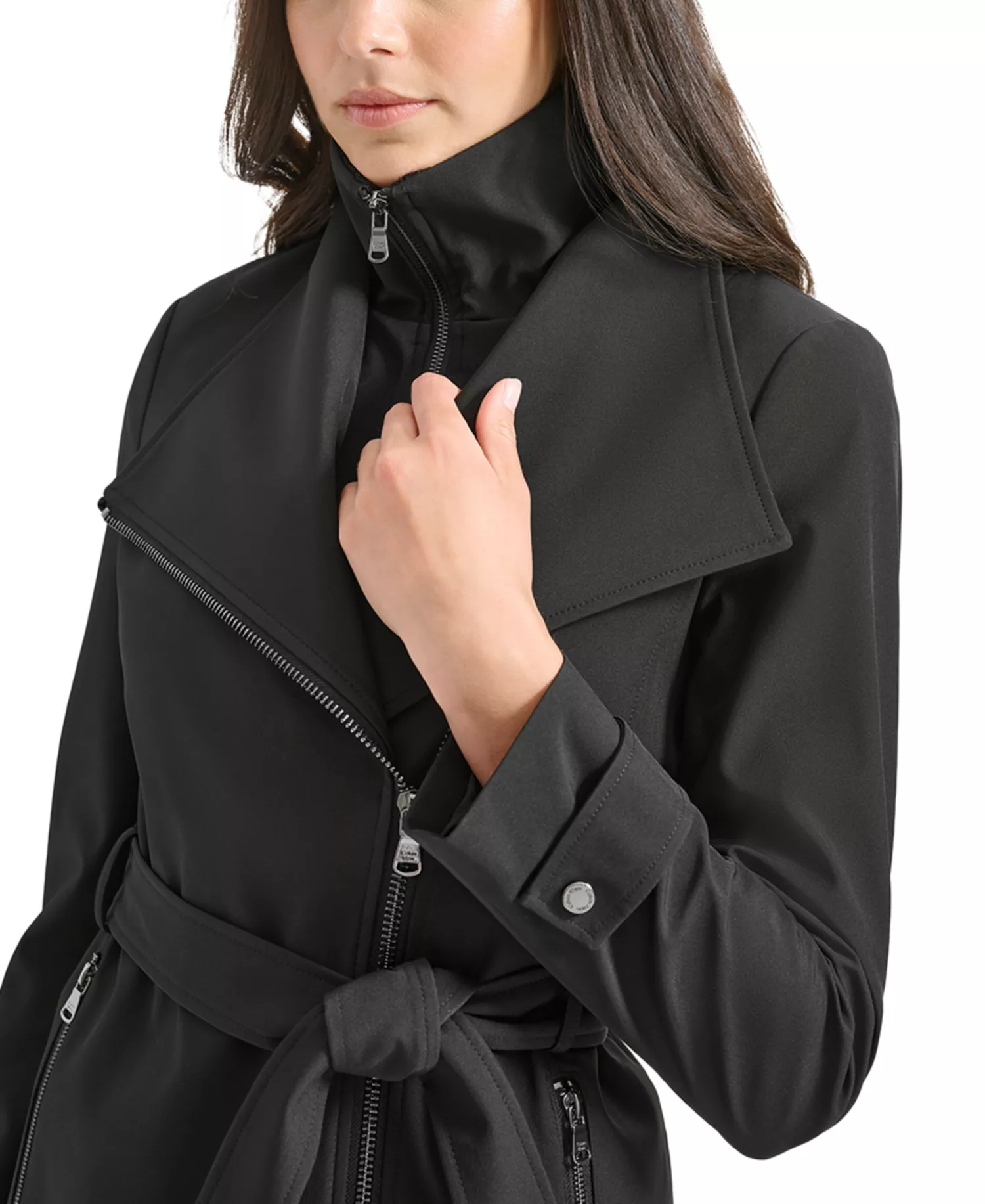 Women's Belted Wrap Coat - Black - L