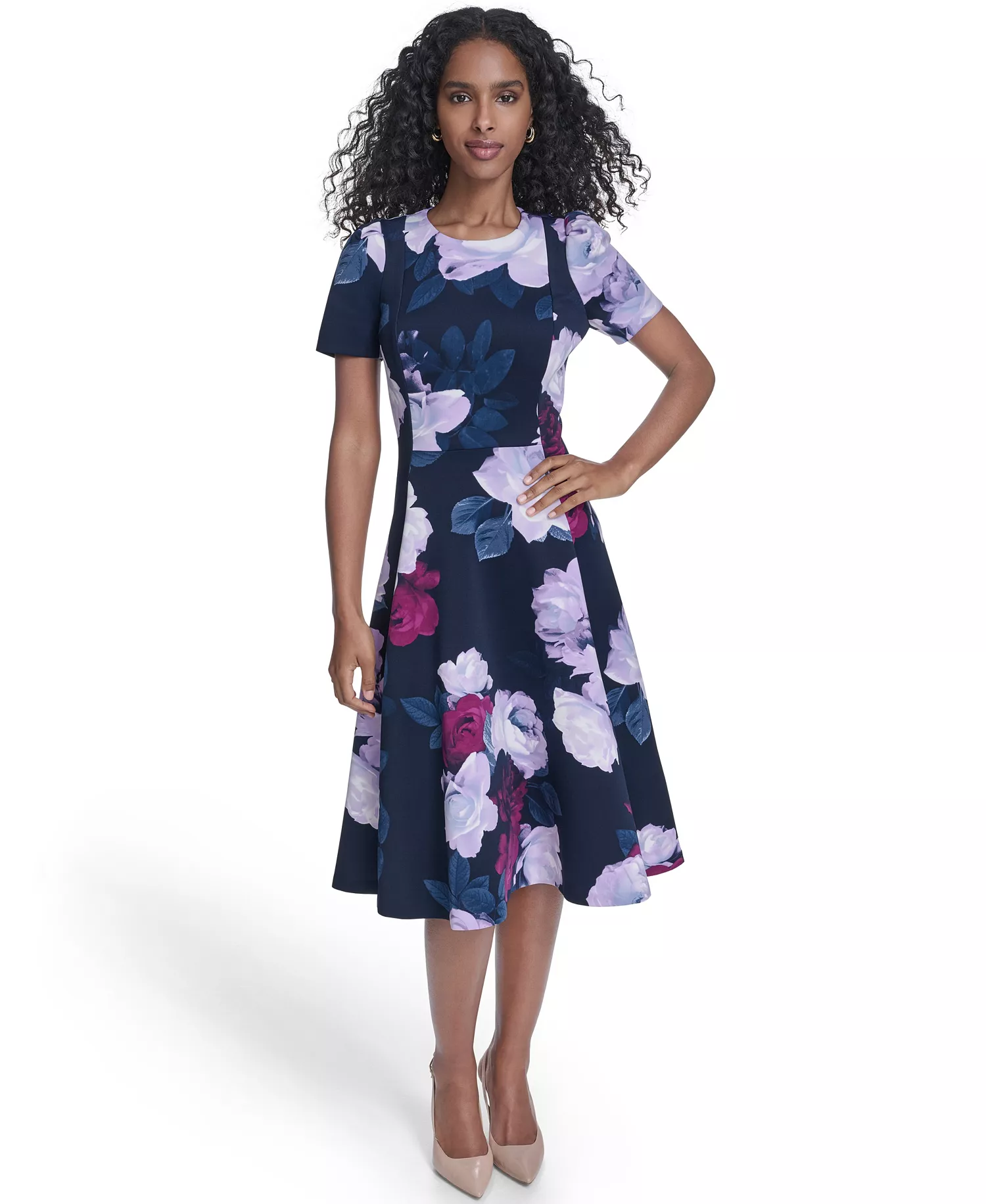 Women's Crewneck Midi Dress - Indigo/Regal Multi - 10