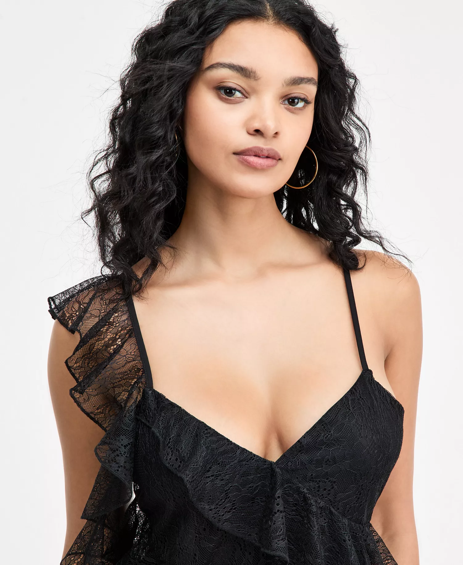 Women's Tiered Ruffle Sleeveless Midi Dress, Macy's Exclusive - Black Lace - L