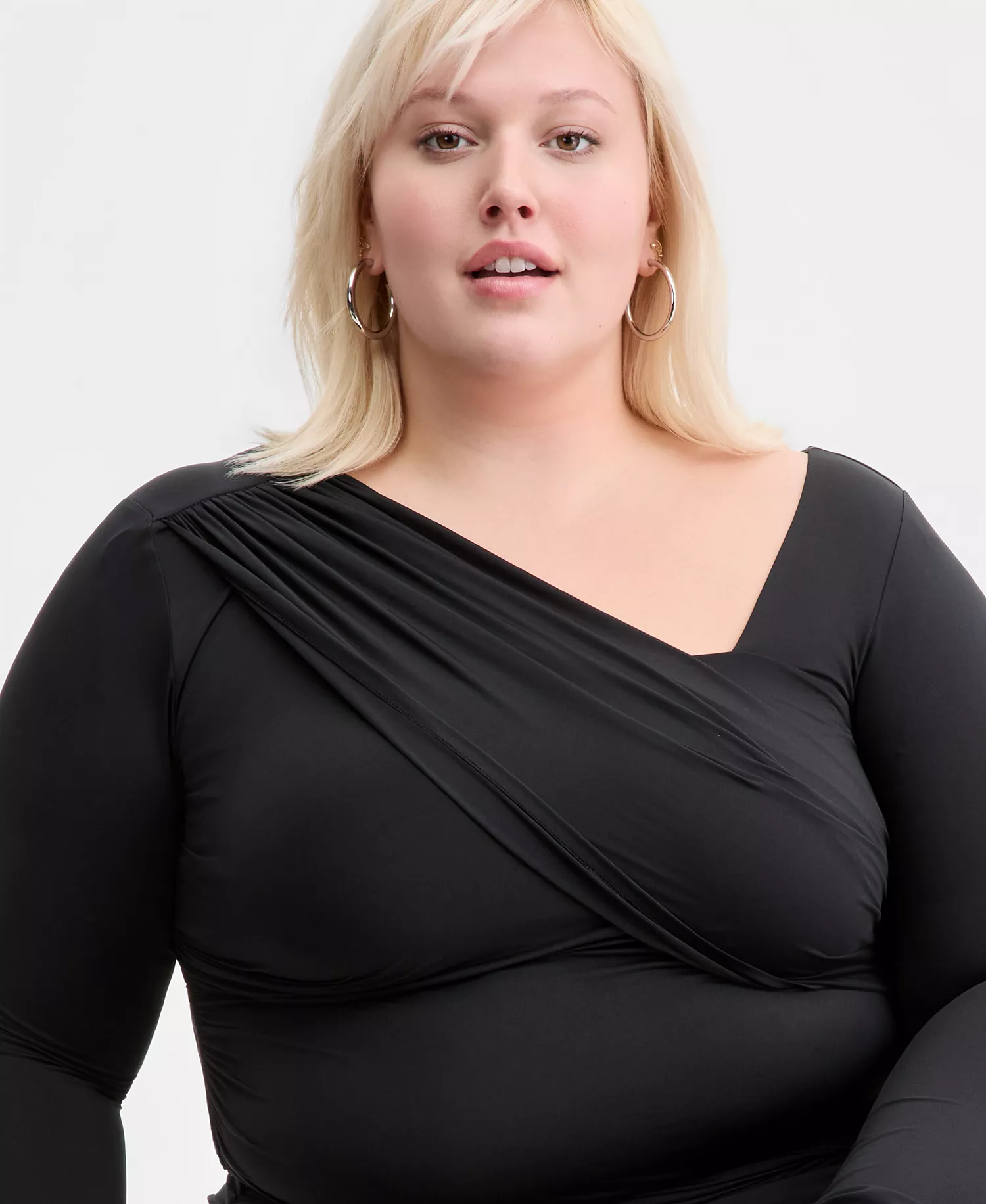 Trendy Plus Size Asymmetrical-Neck Midi Dress, Macy's Exclusive - Black - 0X