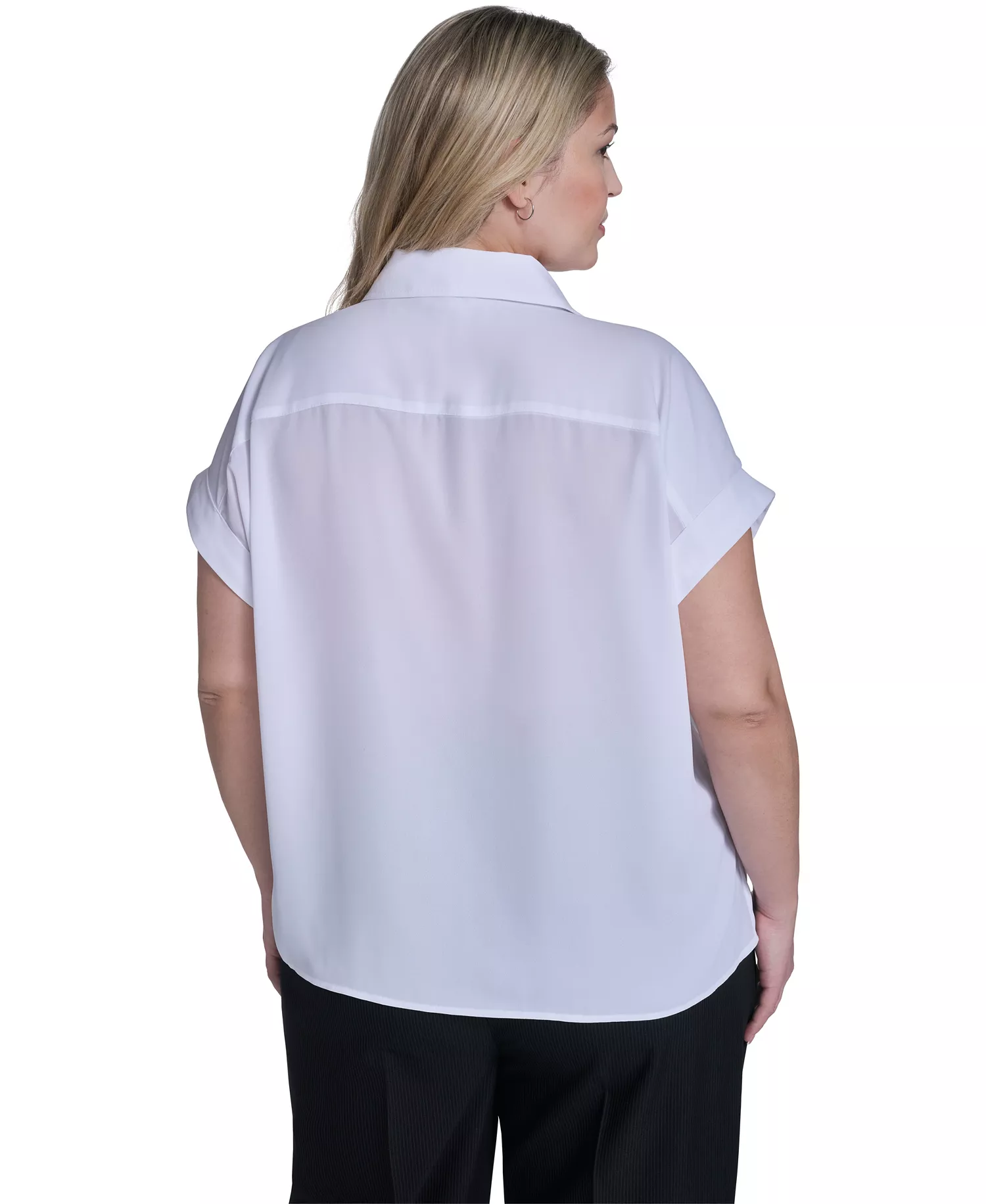 Plus Size Short-Sleeve Camp Button-Down Shirt - White - 1X